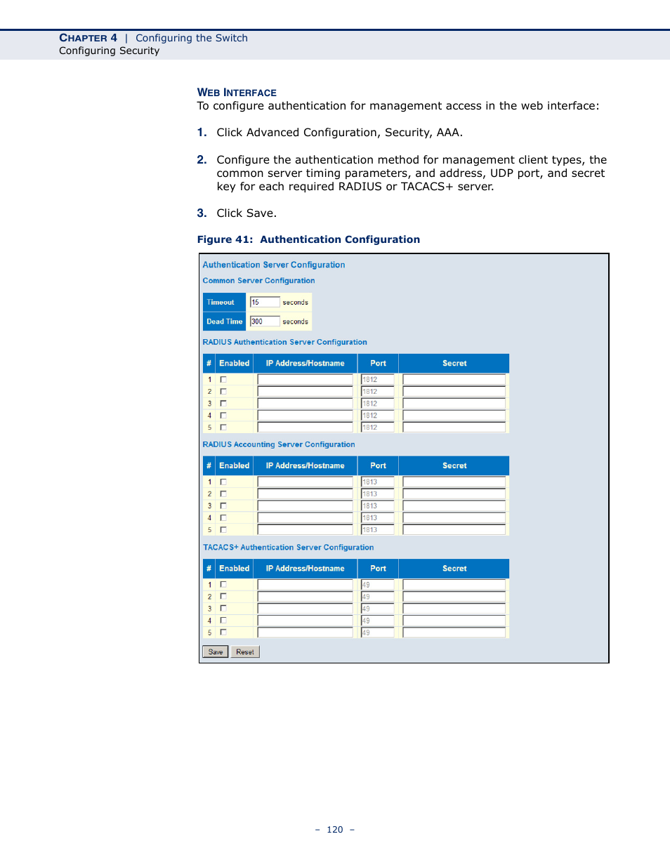 Figure 41: authentication configuration | LevelOne GSW-4876 User Manual | Page 120 / 314