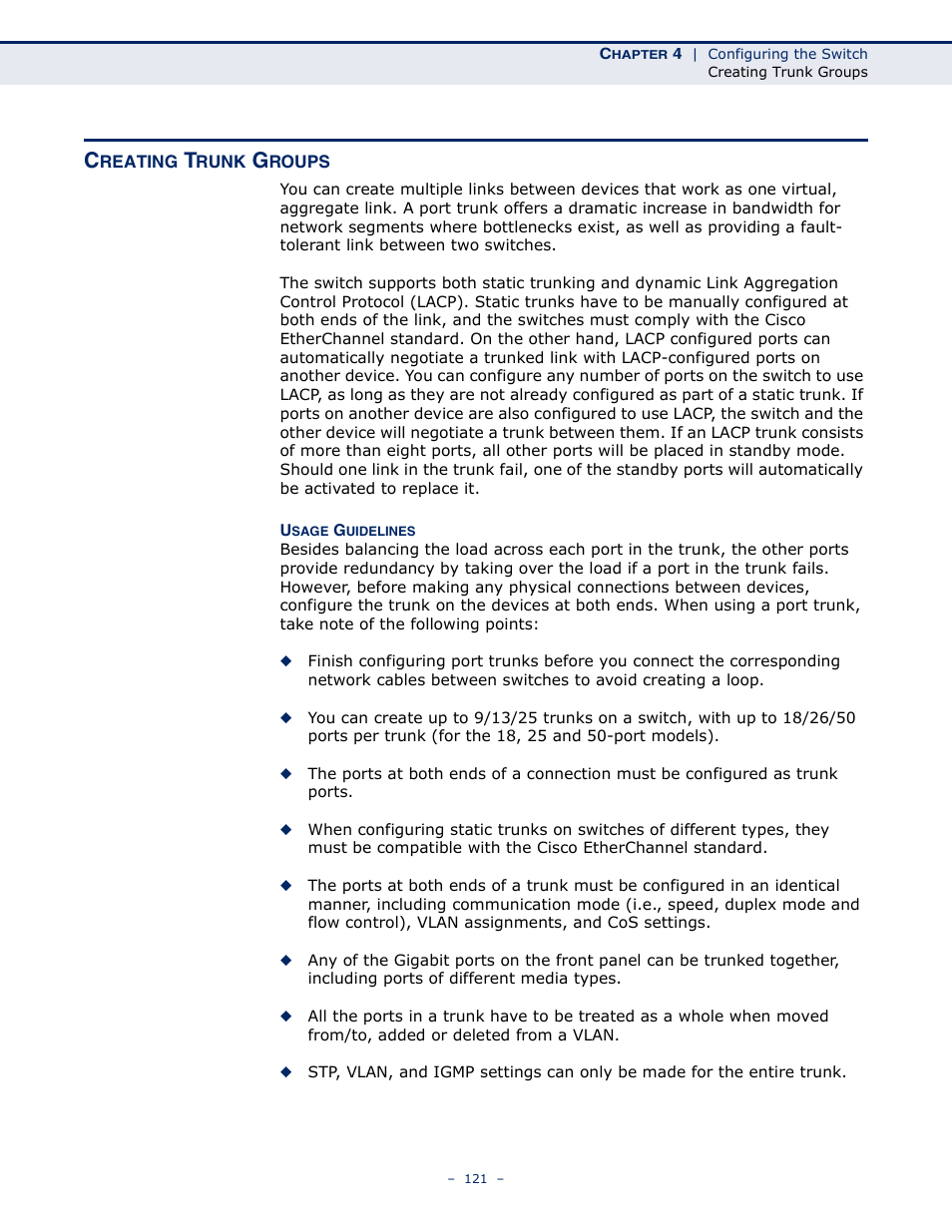 Creating trunk groups | LevelOne GSW-4876 User Manual | Page 121 / 314