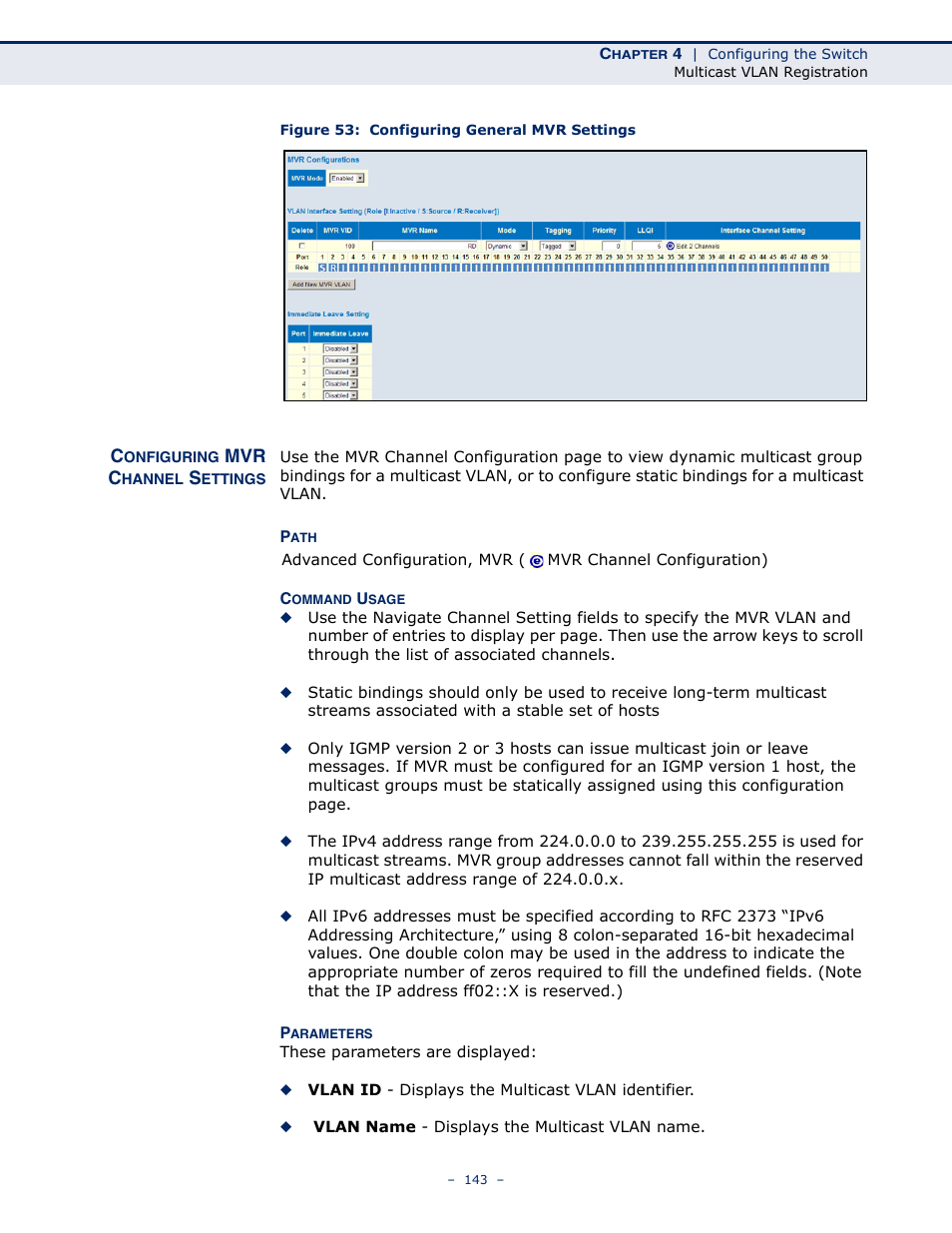 Configuring mvr channel settings, Figure 53: configuring general mvr settings | LevelOne GSW-4876 User Manual | Page 143 / 314