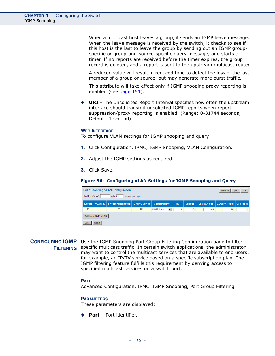 Configuring igmp filtering | LevelOne GSW-4876 User Manual | Page 150 / 314