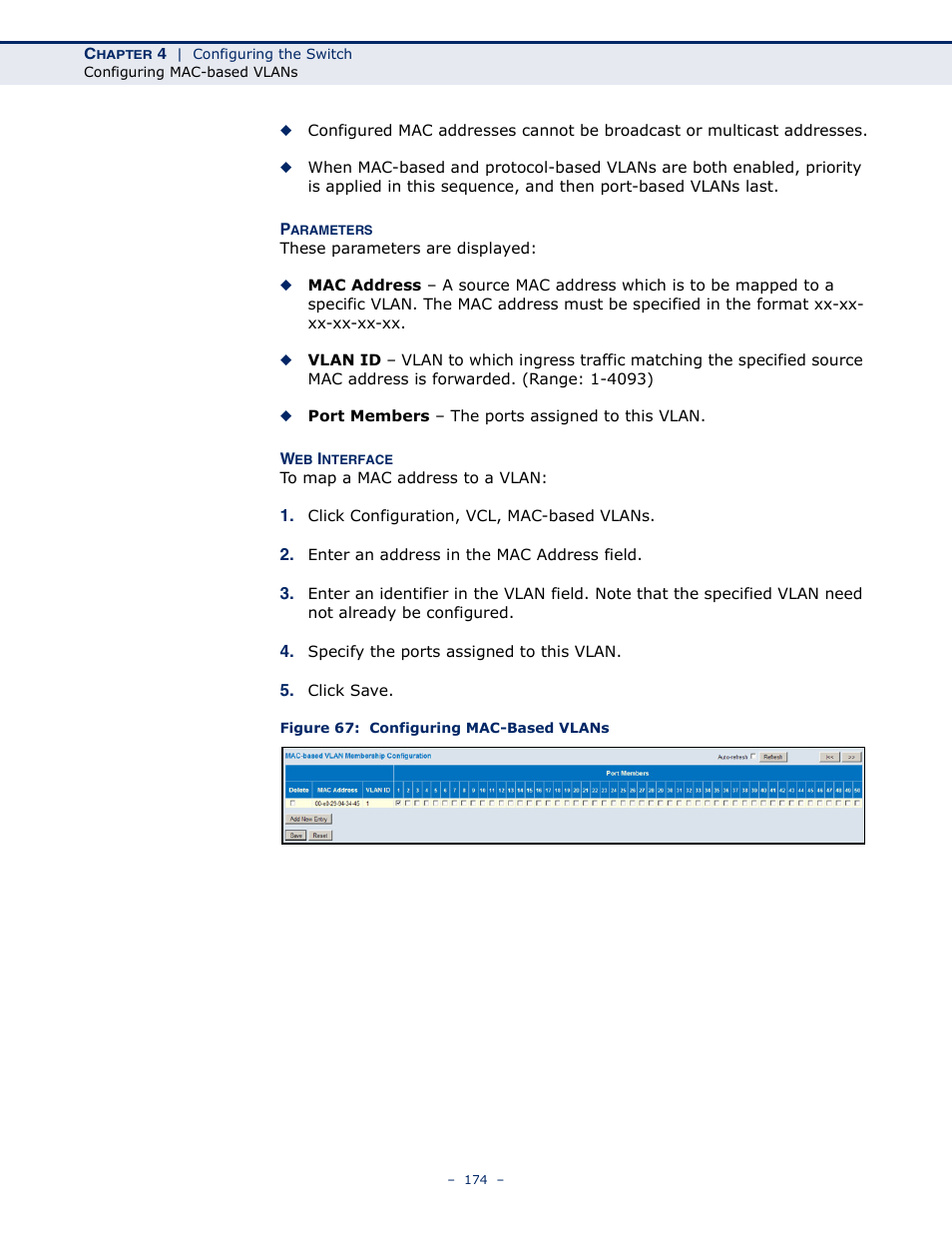 Figure 67: configuring mac-based vlans | LevelOne GSW-4876 User Manual | Page 174 / 314