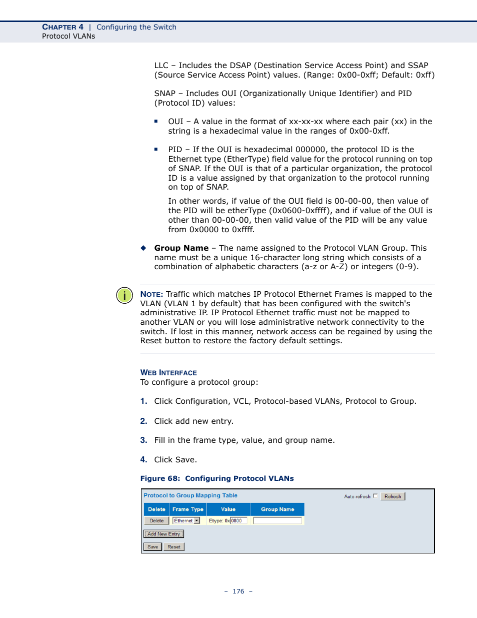 Figure 68: configuring protocol vlans | LevelOne GSW-4876 User Manual | Page 176 / 314