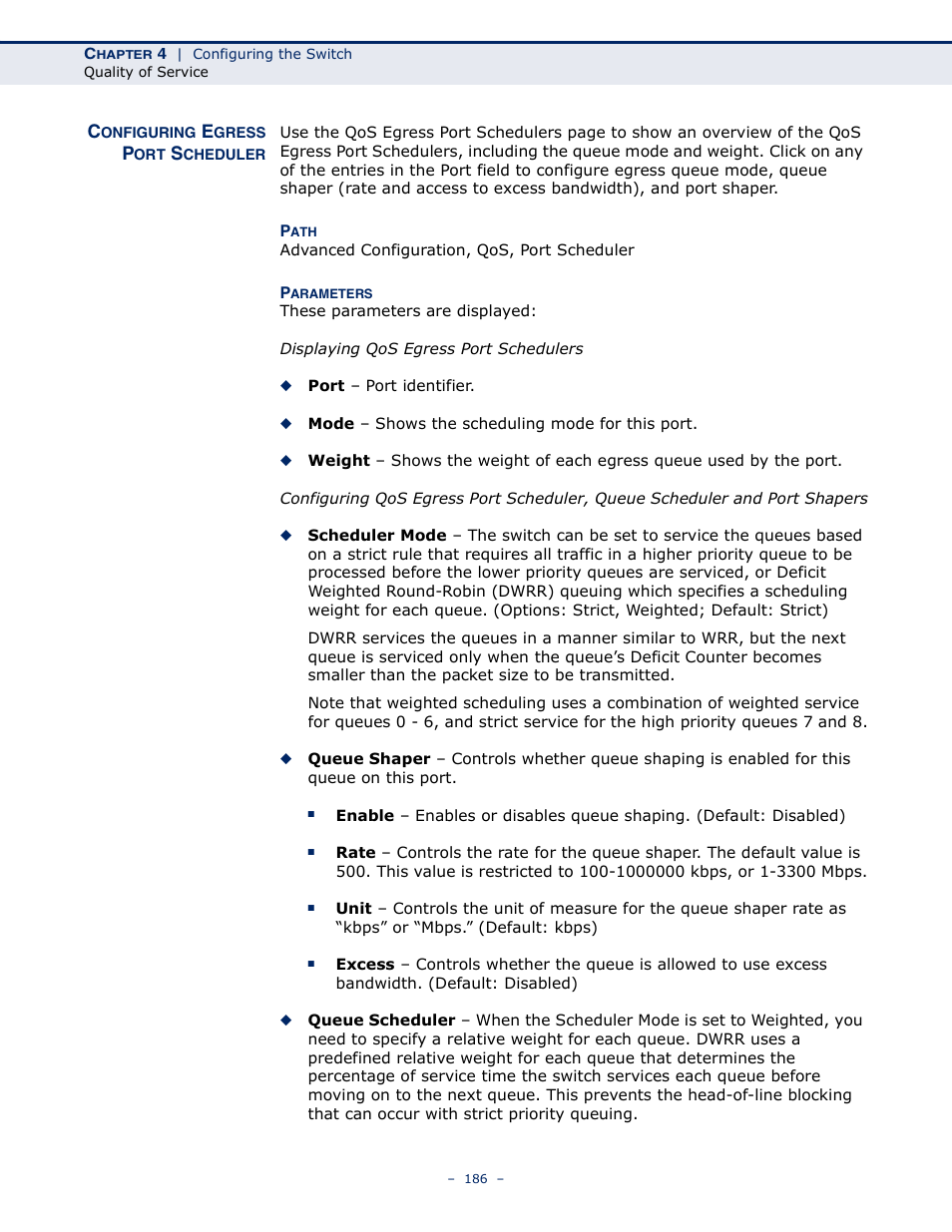 Configuring egress port scheduler | LevelOne GSW-4876 User Manual | Page 186 / 314