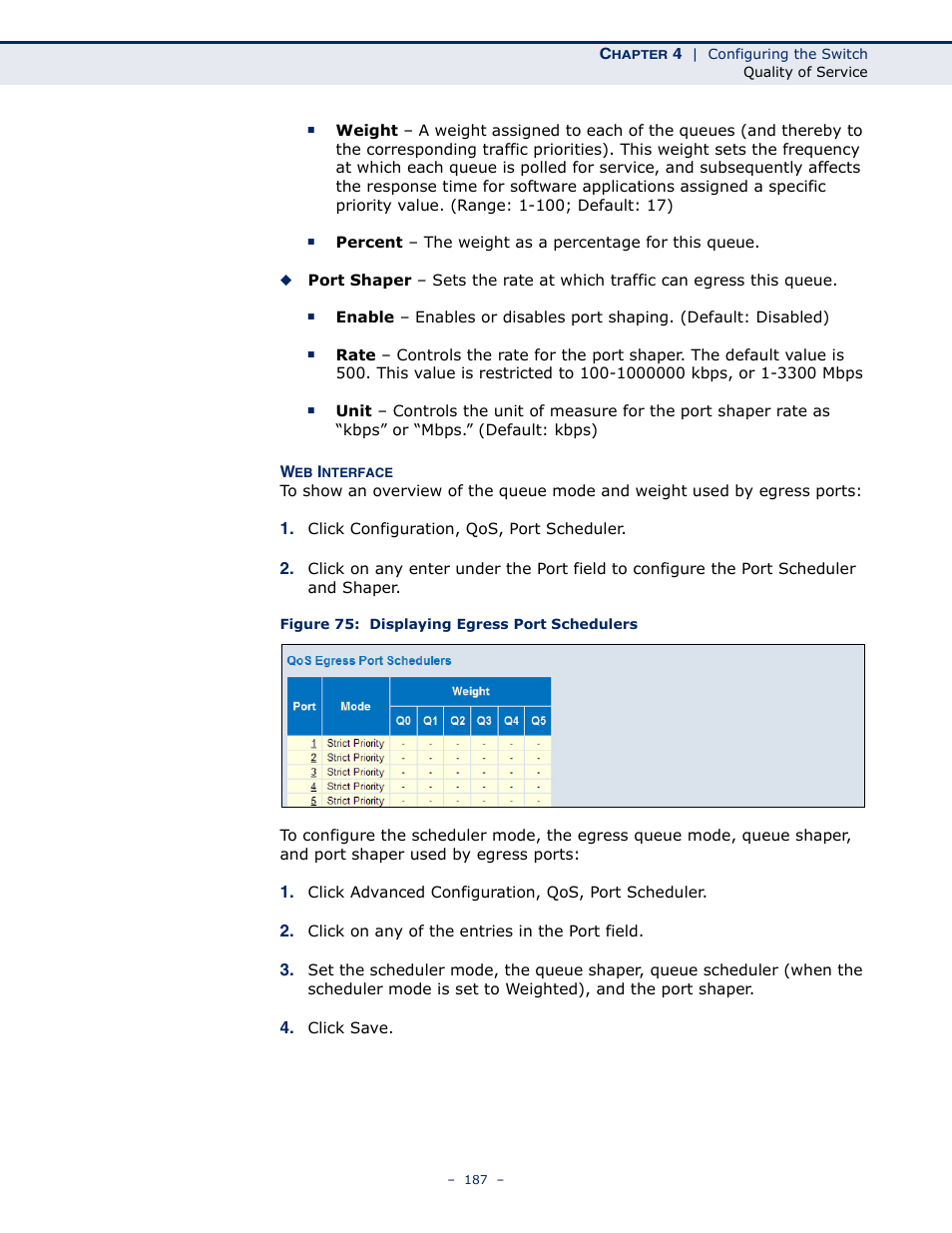 Figure 75: displaying egress port schedulers | LevelOne GSW-4876 User Manual | Page 187 / 314