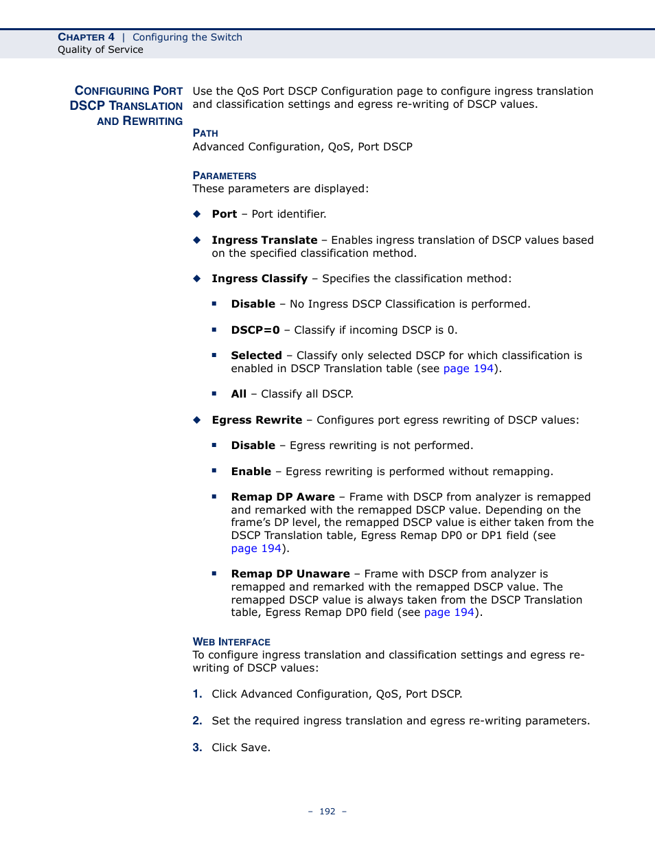 Configuring port dscp translation and rewriting, Dscp t | LevelOne GSW-4876 User Manual | Page 192 / 314