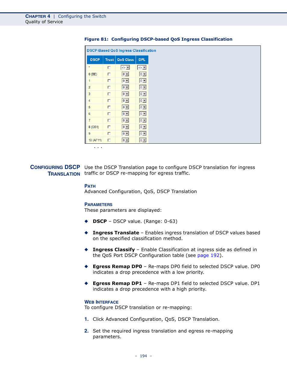 Configuring dscp translation | LevelOne GSW-4876 User Manual | Page 194 / 314