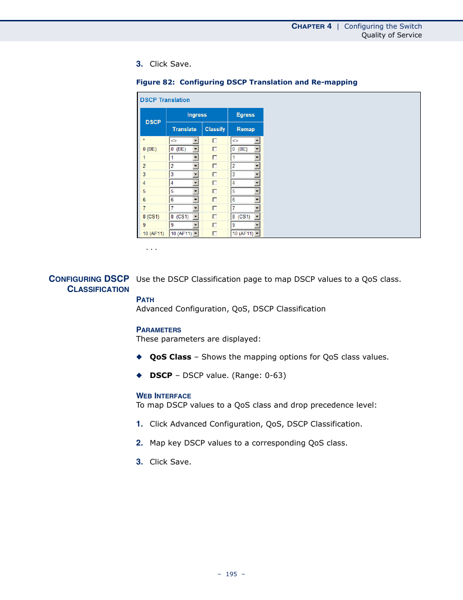 Configuring dscp classification | LevelOne GSW-4876 User Manual | Page 195 / 314