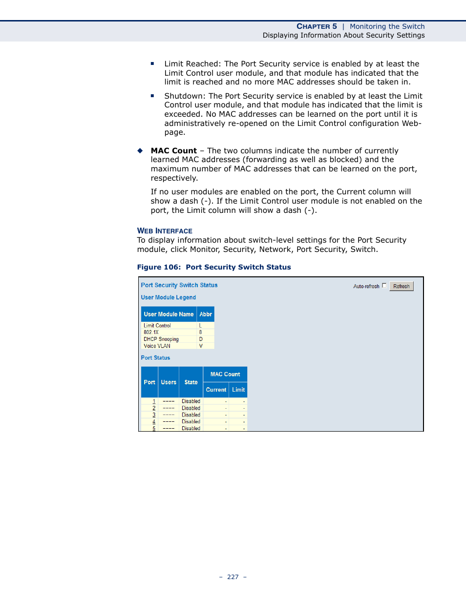 Figure 106: port security switch status | LevelOne GSW-4876 User Manual | Page 227 / 314