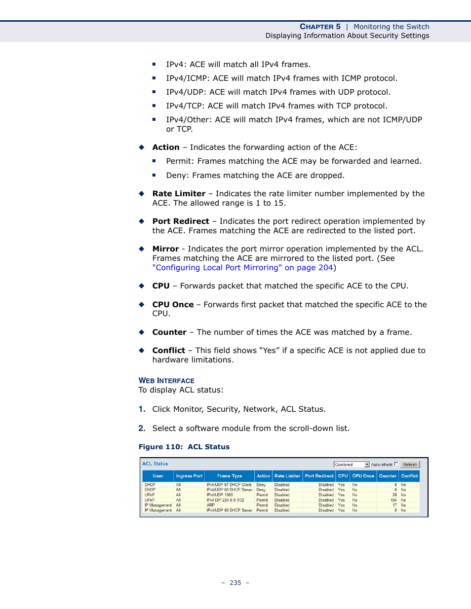 Figure 110: acl status | LevelOne GSW-4876 User Manual | Page 235 / 314