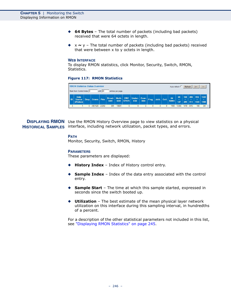 Displaying rmon historical samples, Figure 117: rmon statistics | LevelOne GSW-4876 User Manual | Page 246 / 314