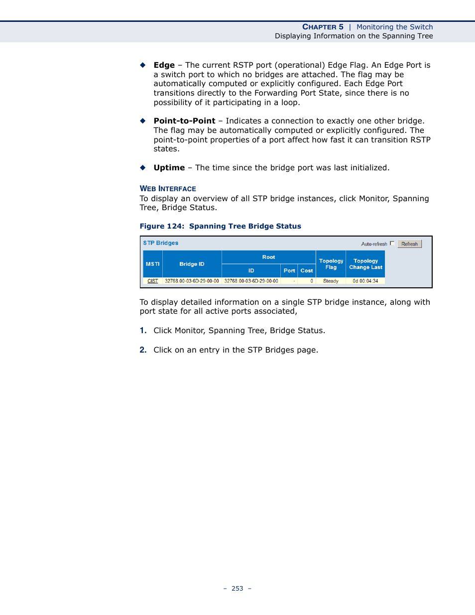 Figure 124: spanning tree bridge status | LevelOne GSW-4876 User Manual | Page 253 / 314