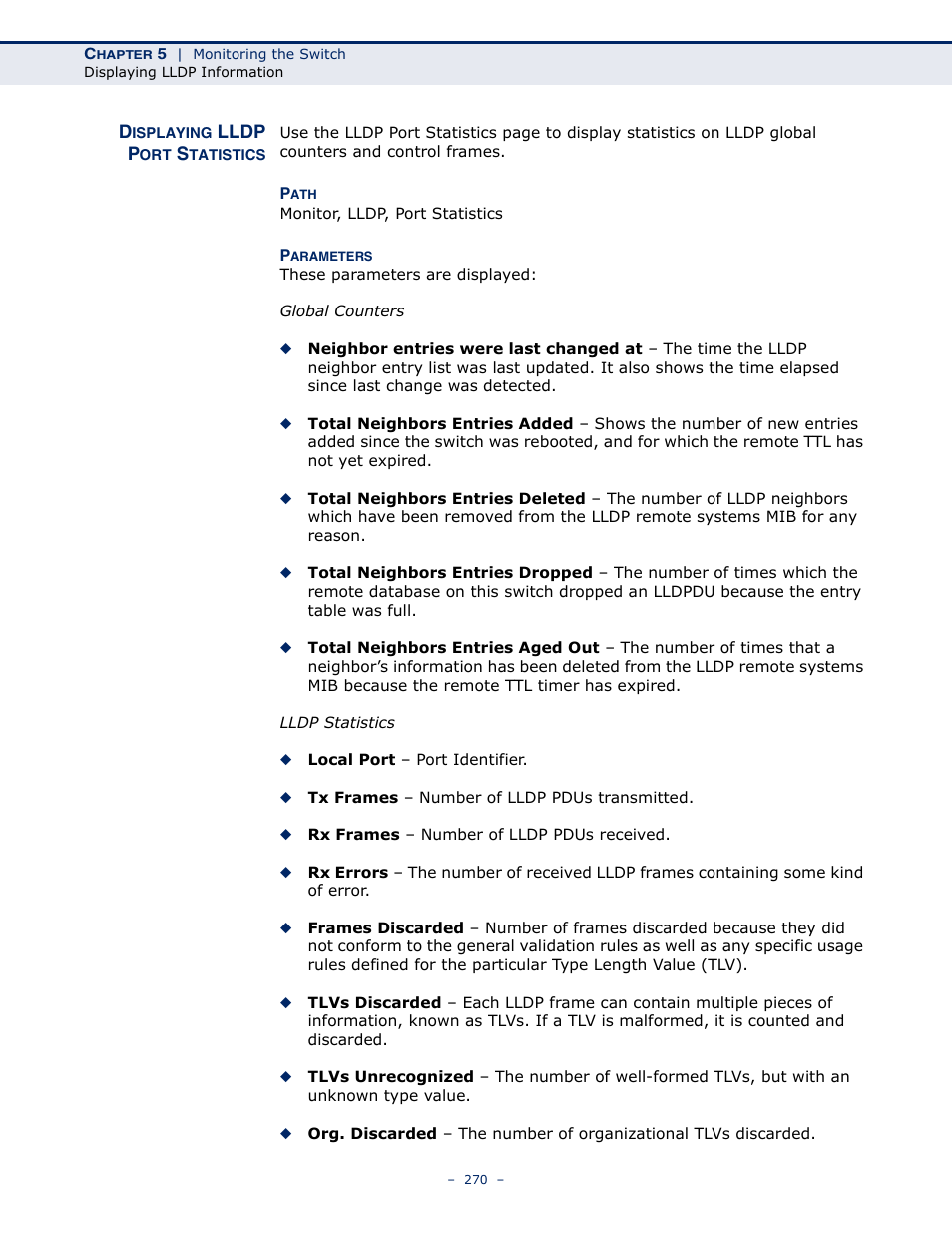 Displaying lldp port statistics | LevelOne GSW-4876 User Manual | Page 270 / 314
