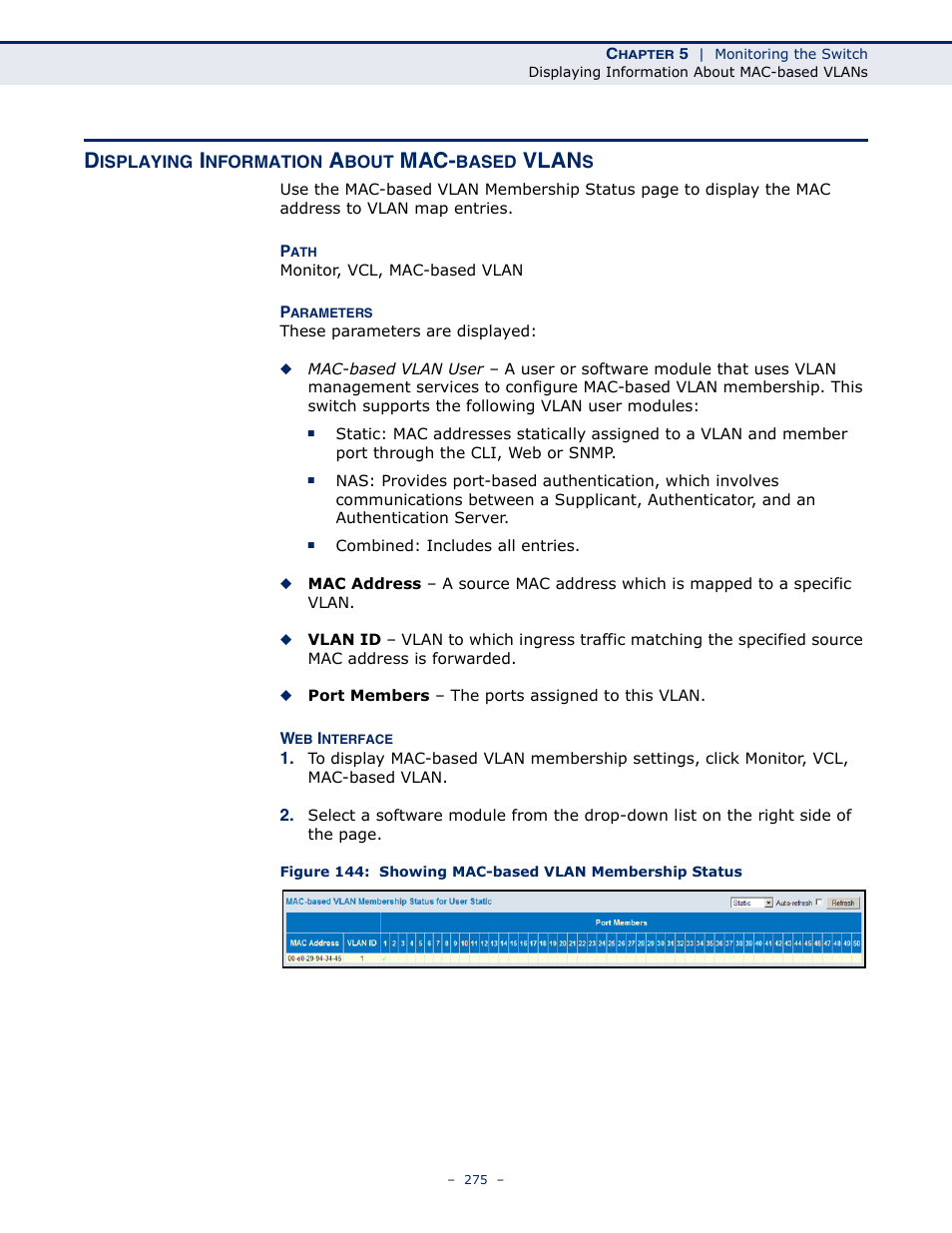 Displaying information about mac-based vlans, Vlan | LevelOne GSW-4876 User Manual | Page 275 / 314