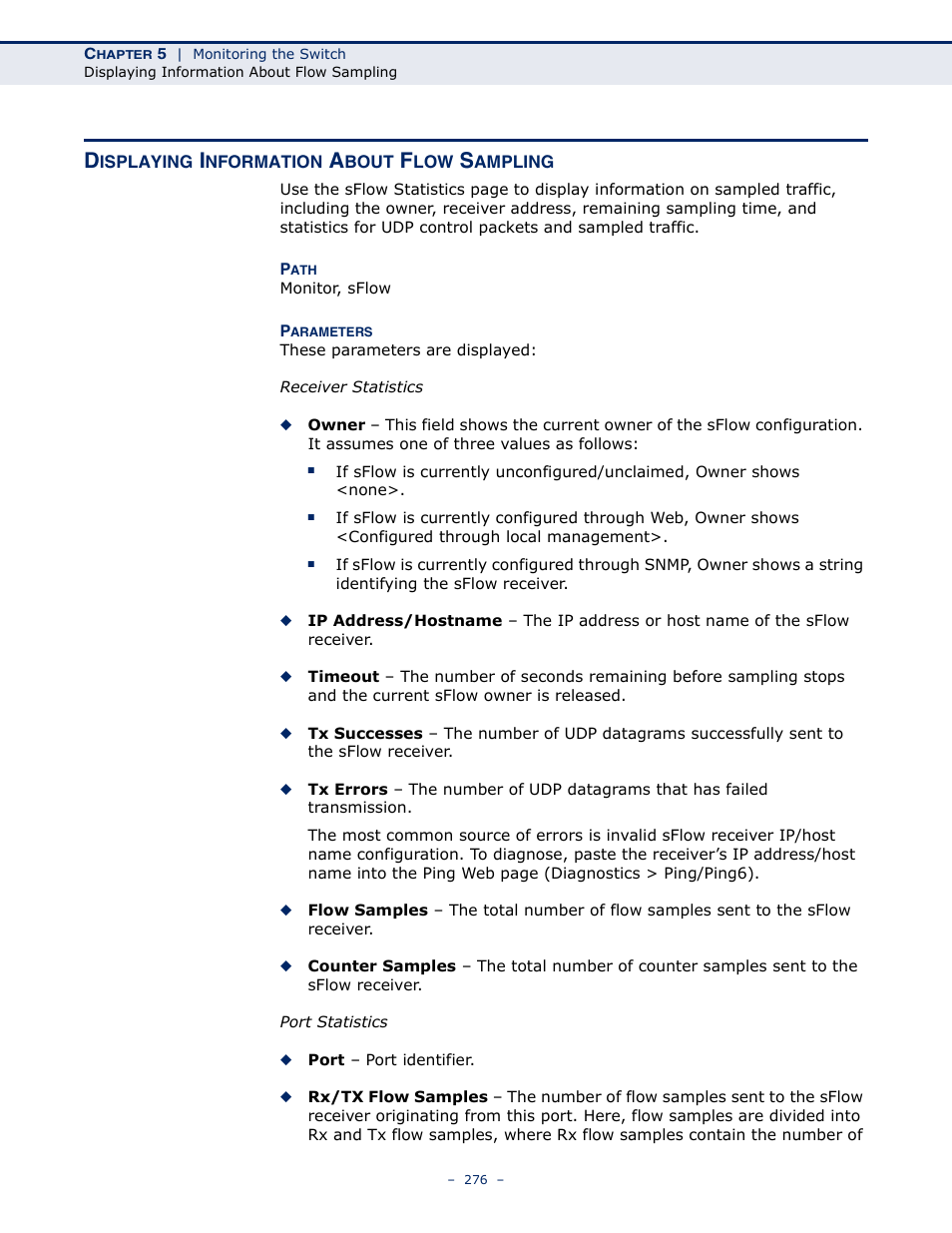 Displaying information about flow sampling | LevelOne GSW-4876 User Manual | Page 276 / 314