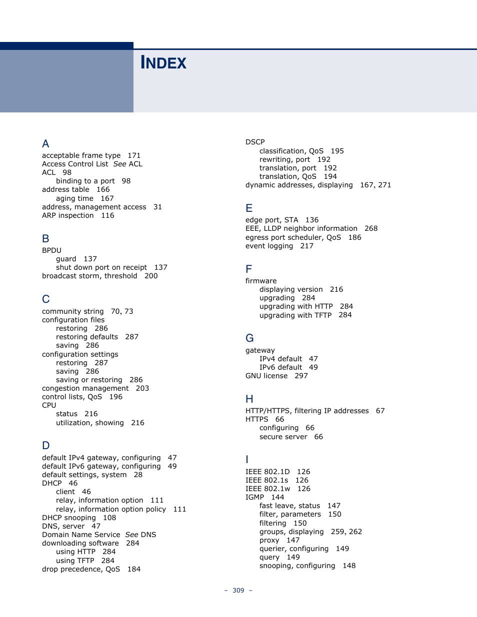 Index, Ndex | LevelOne GSW-4876 User Manual | Page 309 / 314