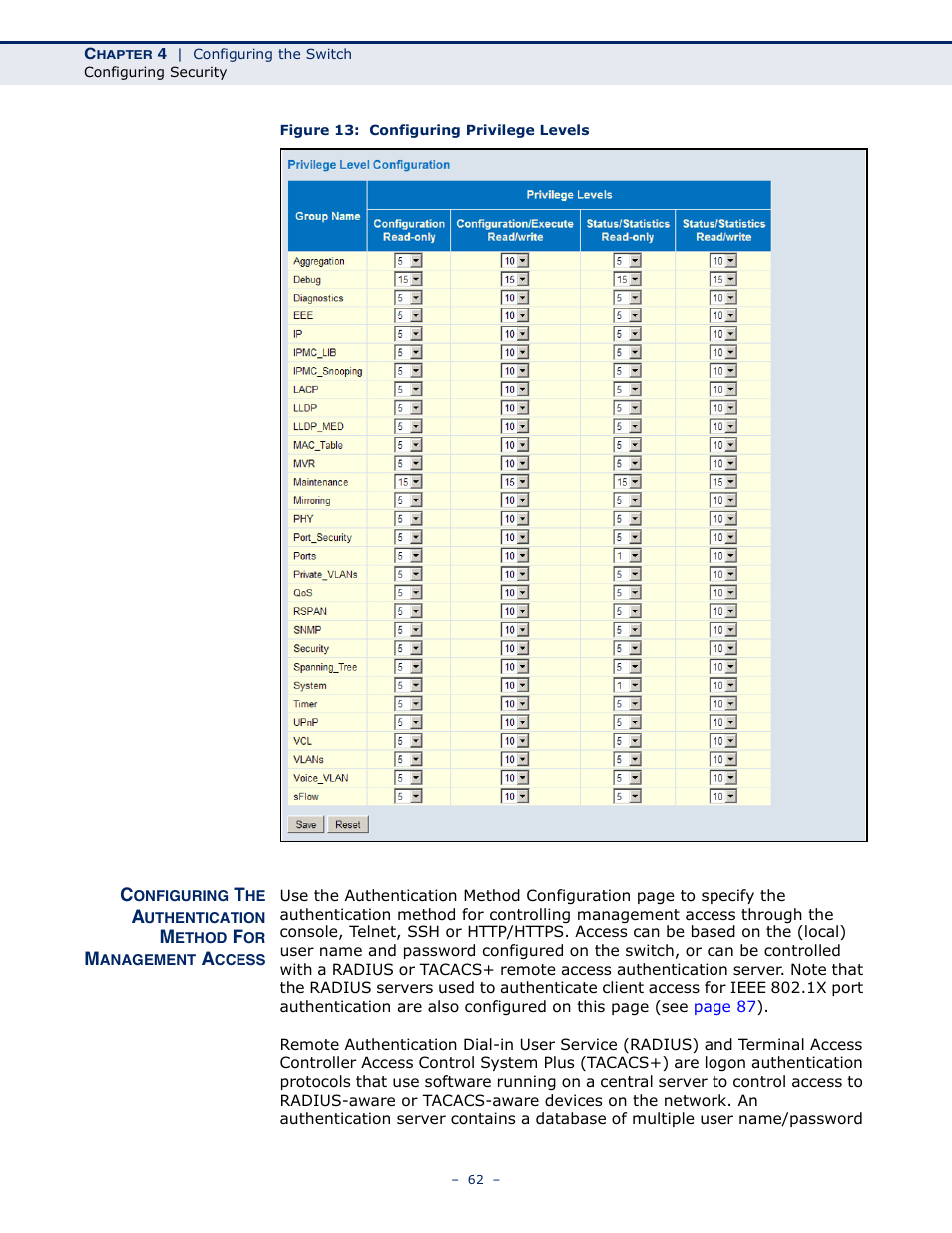 Figure 13: configuring privilege levels | LevelOne GSW-4876 User Manual | Page 62 / 314
