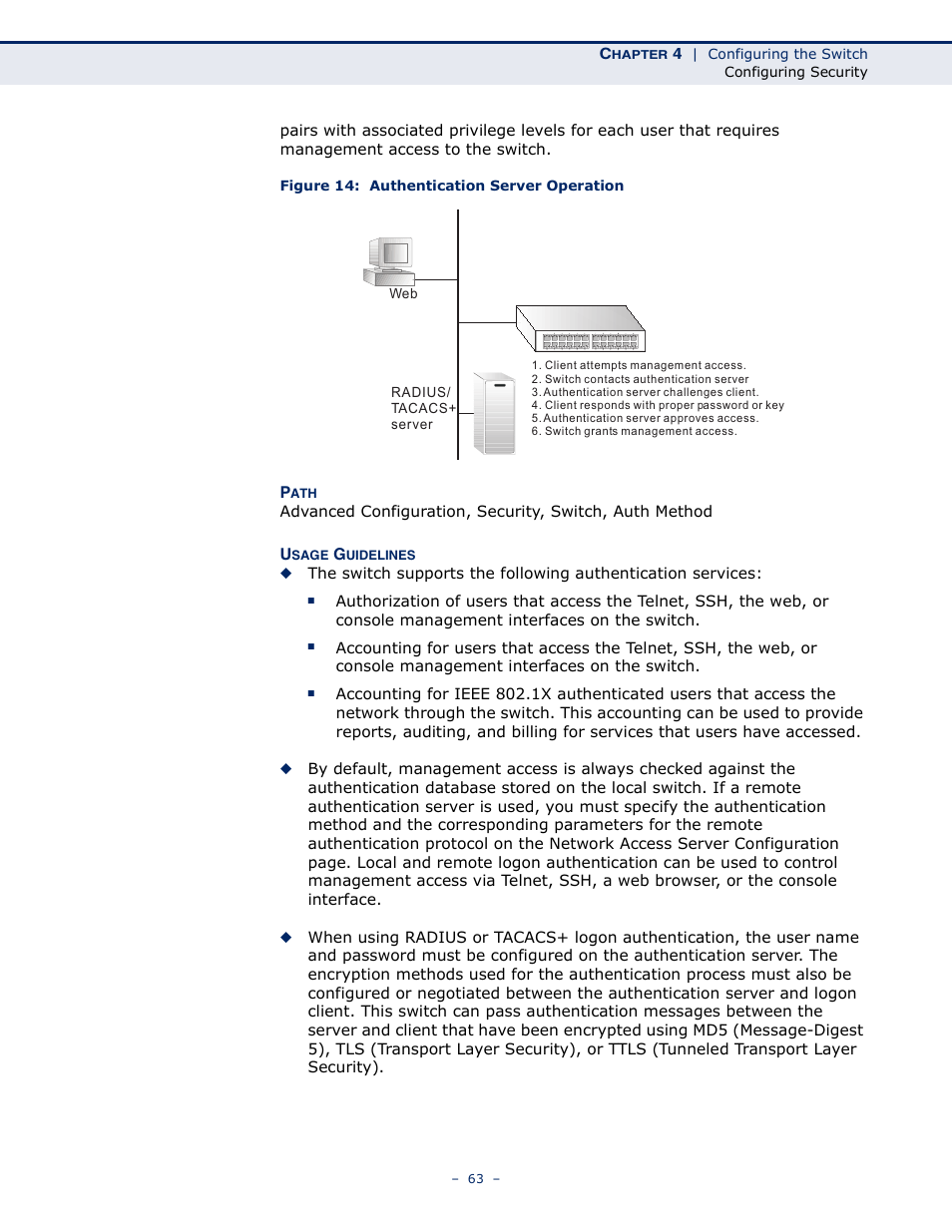 Figure 14: authentication server operation | LevelOne GSW-4876 User Manual | Page 63 / 314