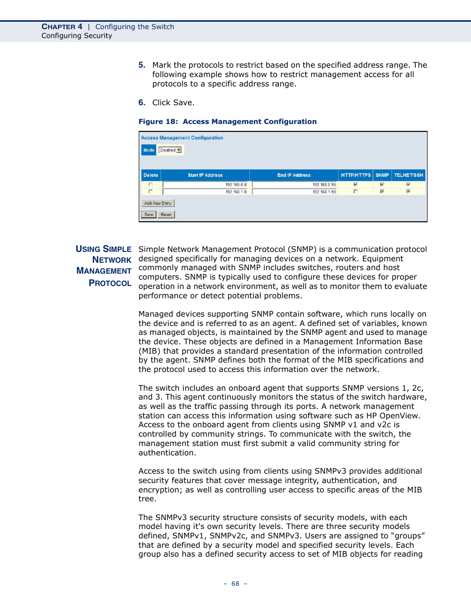 Using simple network management protocol, Figure 18: access management configuration | LevelOne GSW-4876 User Manual | Page 68 / 314