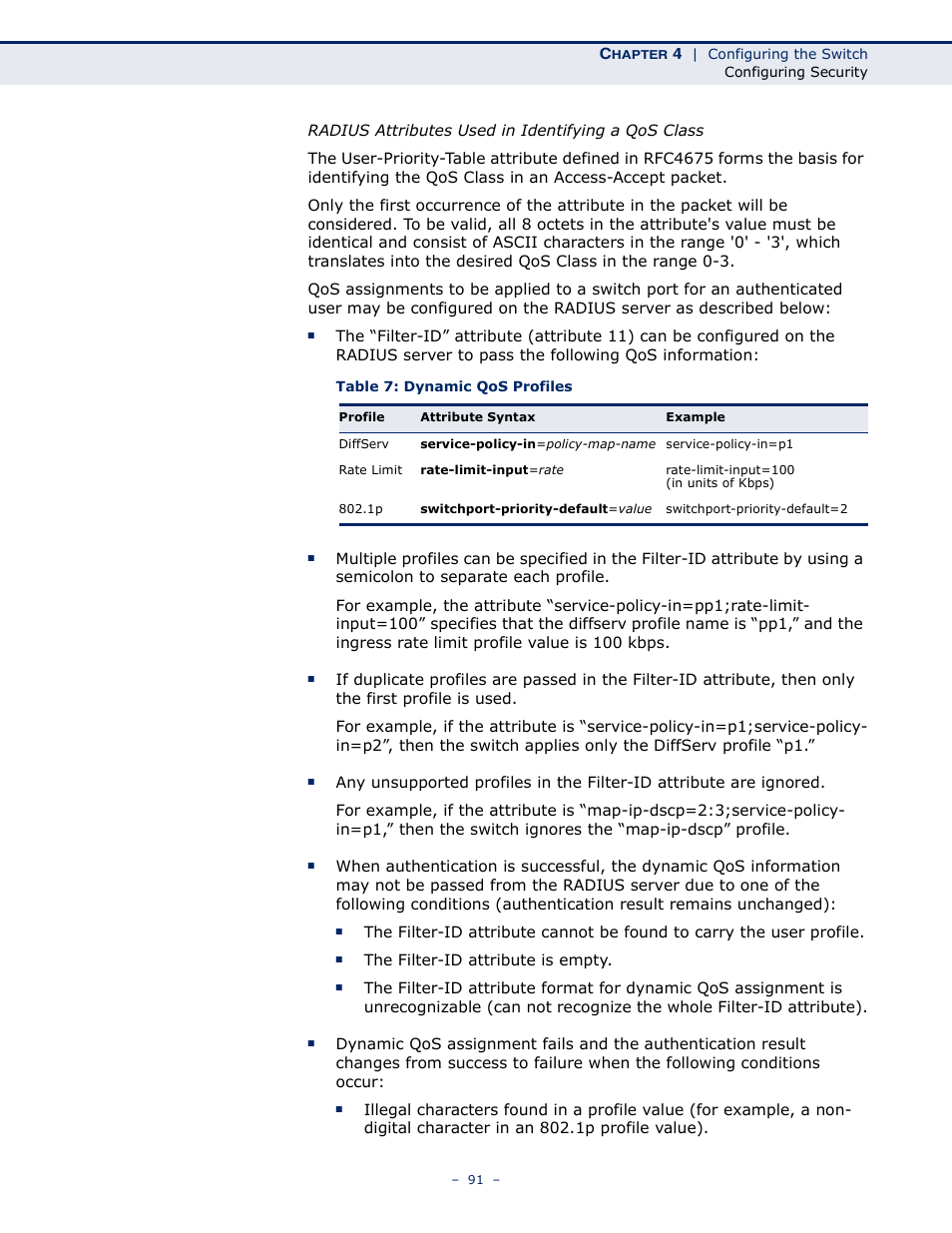 Table 7: dynamic qos profiles | LevelOne GSW-4876 User Manual | Page 91 / 314