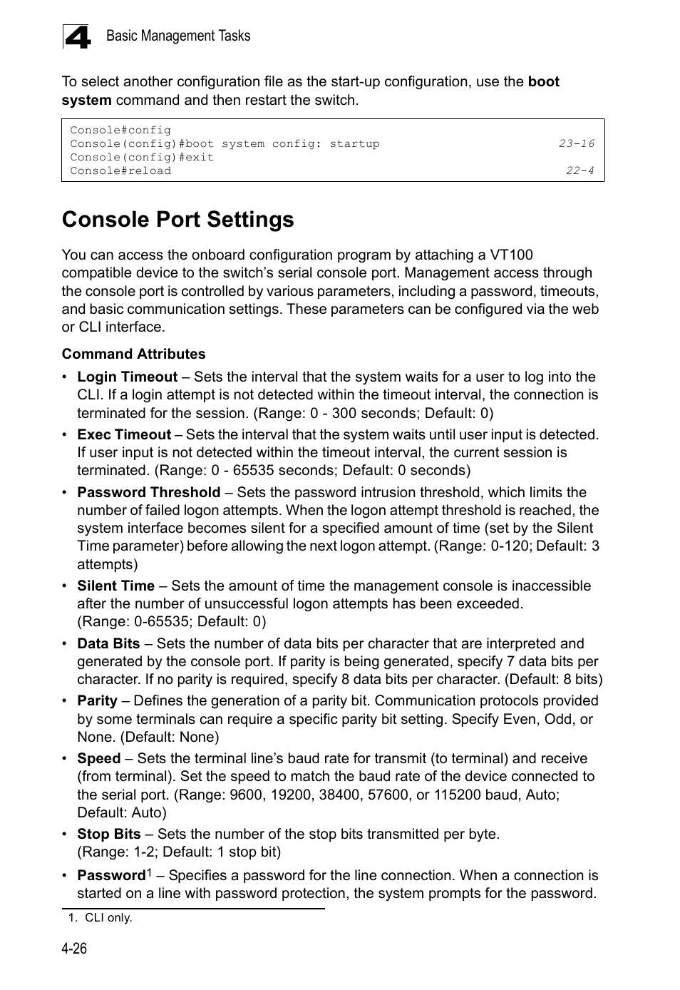 Console port settings | LevelOne GTL-2690 User Manual | Page 102 / 789