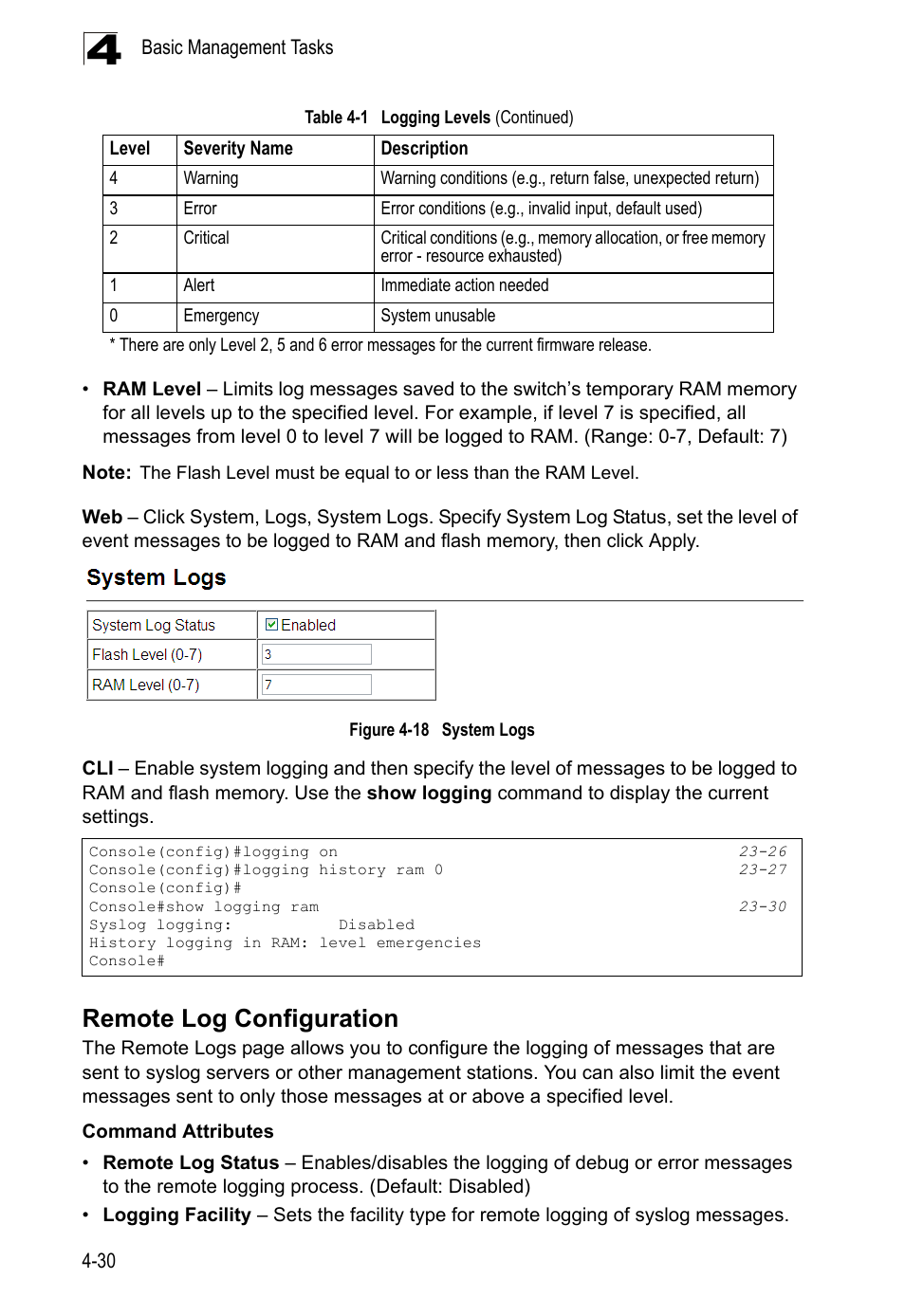 Remote log configuration, Figure 4-18, System logs | LevelOne GTL-2690 User Manual | Page 106 / 789
