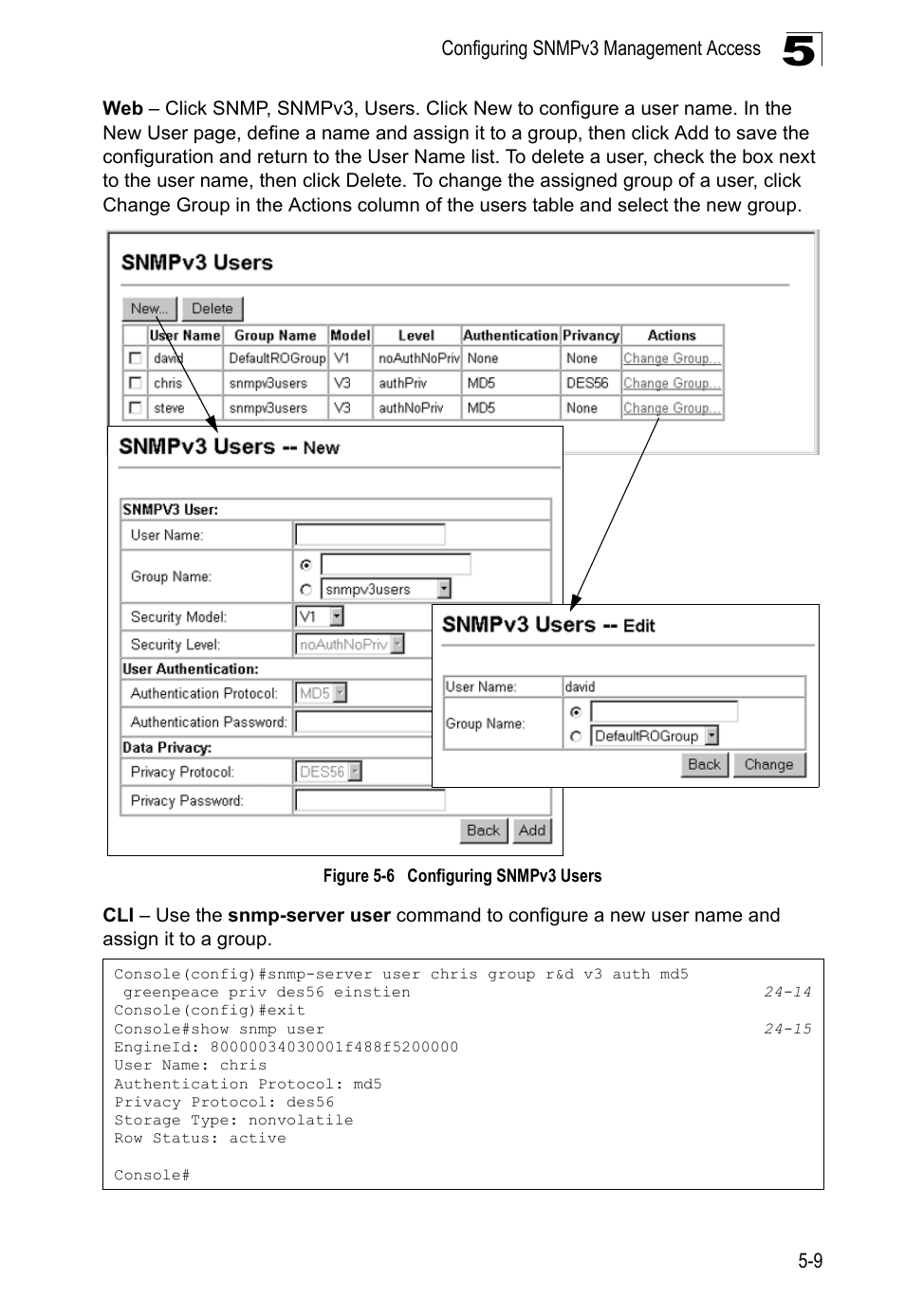 Figure 5-6, Configuring snmpv3 users | LevelOne GTL-2690 User Manual | Page 125 / 789