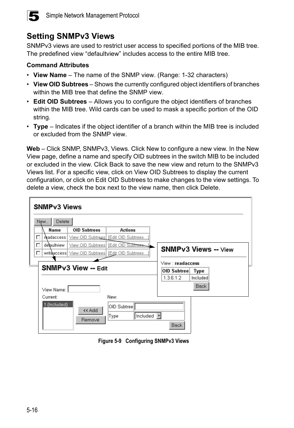 Setting snmpv3 views, Figure 5-9, Configuring snmpv3 views | LevelOne GTL-2690 User Manual | Page 132 / 789