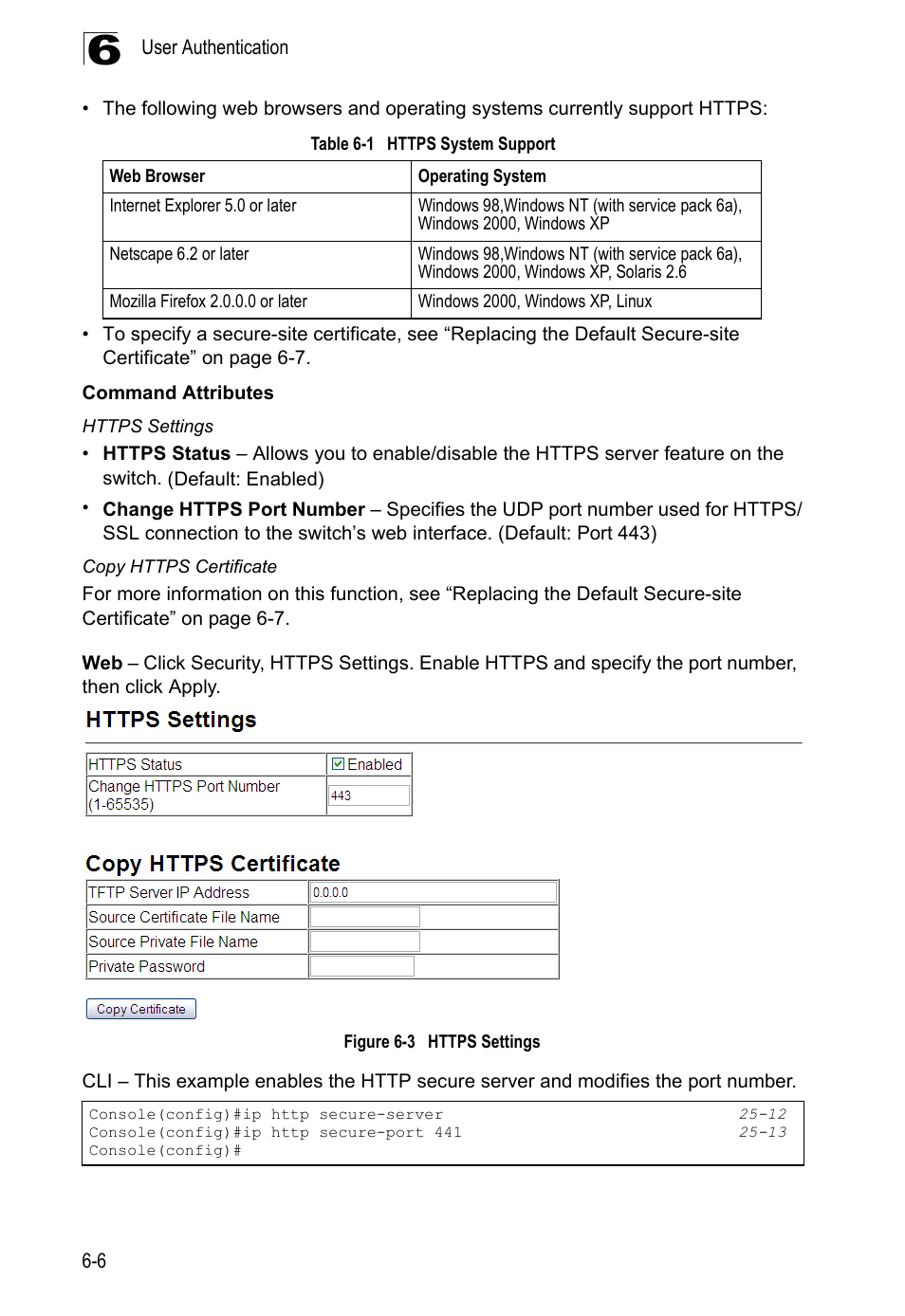 Table 6-1, Https system support, Figure 6-3 | Https settings | LevelOne GTL-2690 User Manual | Page 141 / 789