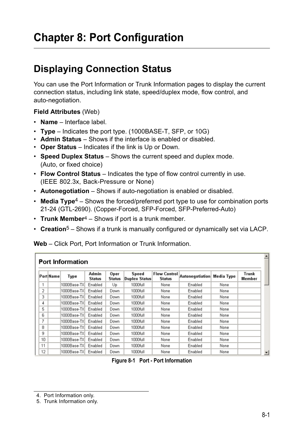 Chapter 8: port configuration, Displaying connection status, Figure 8-1 | Port - port information, Port configuration | LevelOne GTL-2690 User Manual | Page 174 / 789