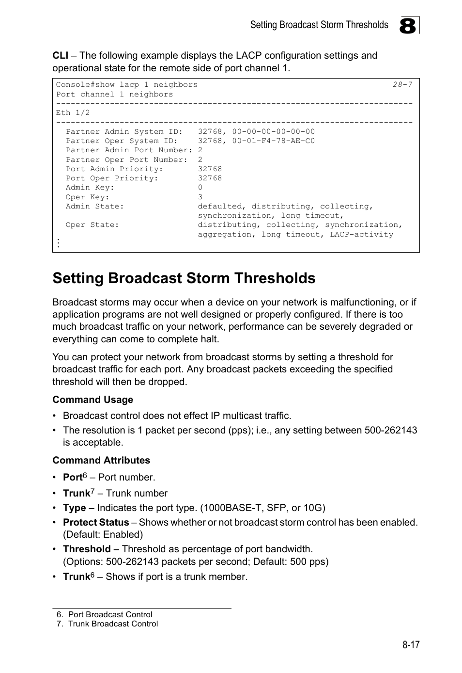 Setting broadcast storm thresholds | LevelOne GTL-2690 User Manual | Page 190 / 789