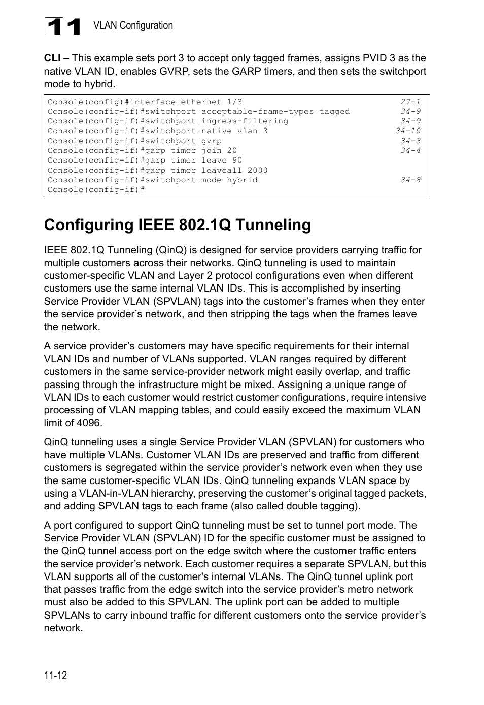 Configuring ieee 802.1q tunneling, Configuring ieee 802.1q tunneling 11-12 | LevelOne GTL-2690 User Manual | Page 237 / 789