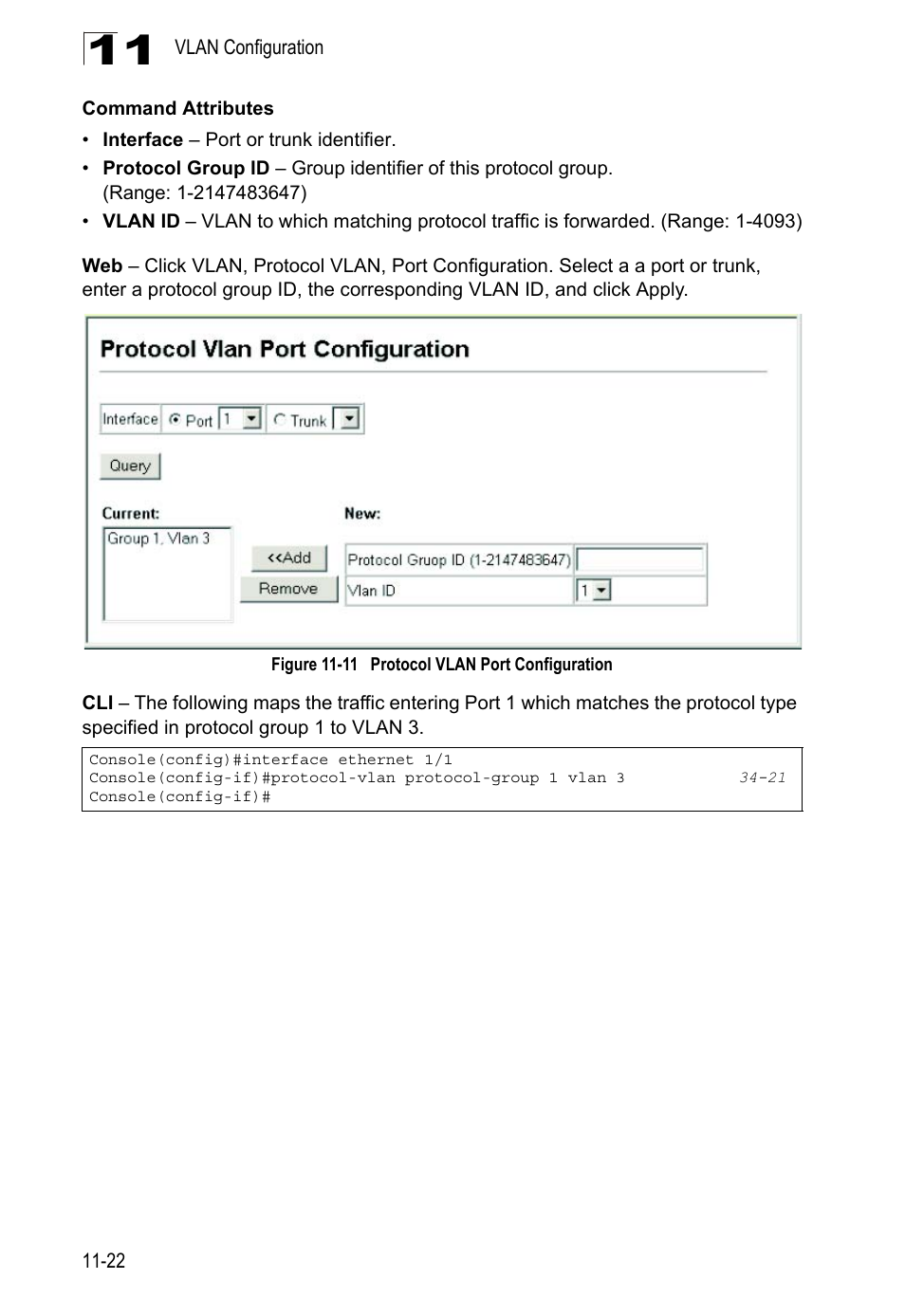 Figure 11-11 protocol vlan port configuration | LevelOne GTL-2690 User Manual | Page 247 / 789
