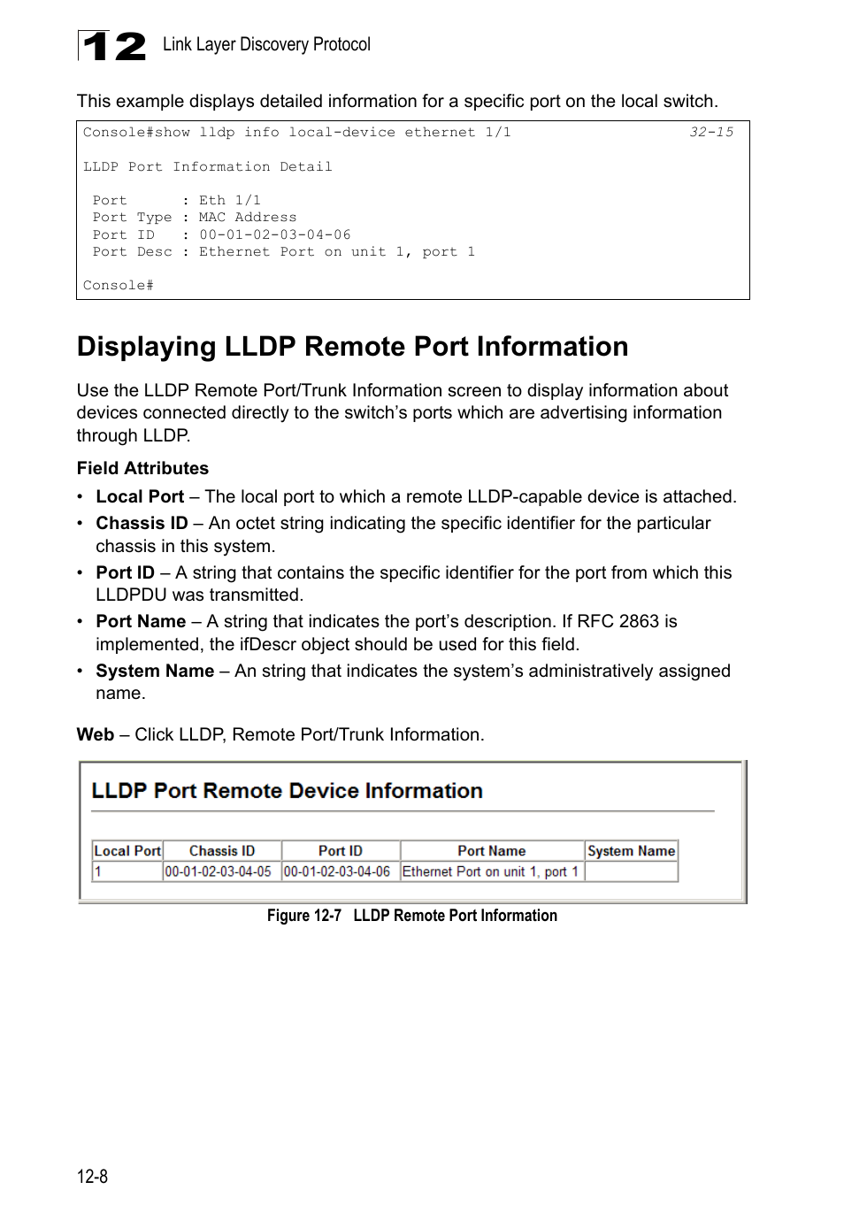 Displaying lldp remote port information, Figure 12-7, Lldp remote port information | LevelOne GTL-2690 User Manual | Page 255 / 789