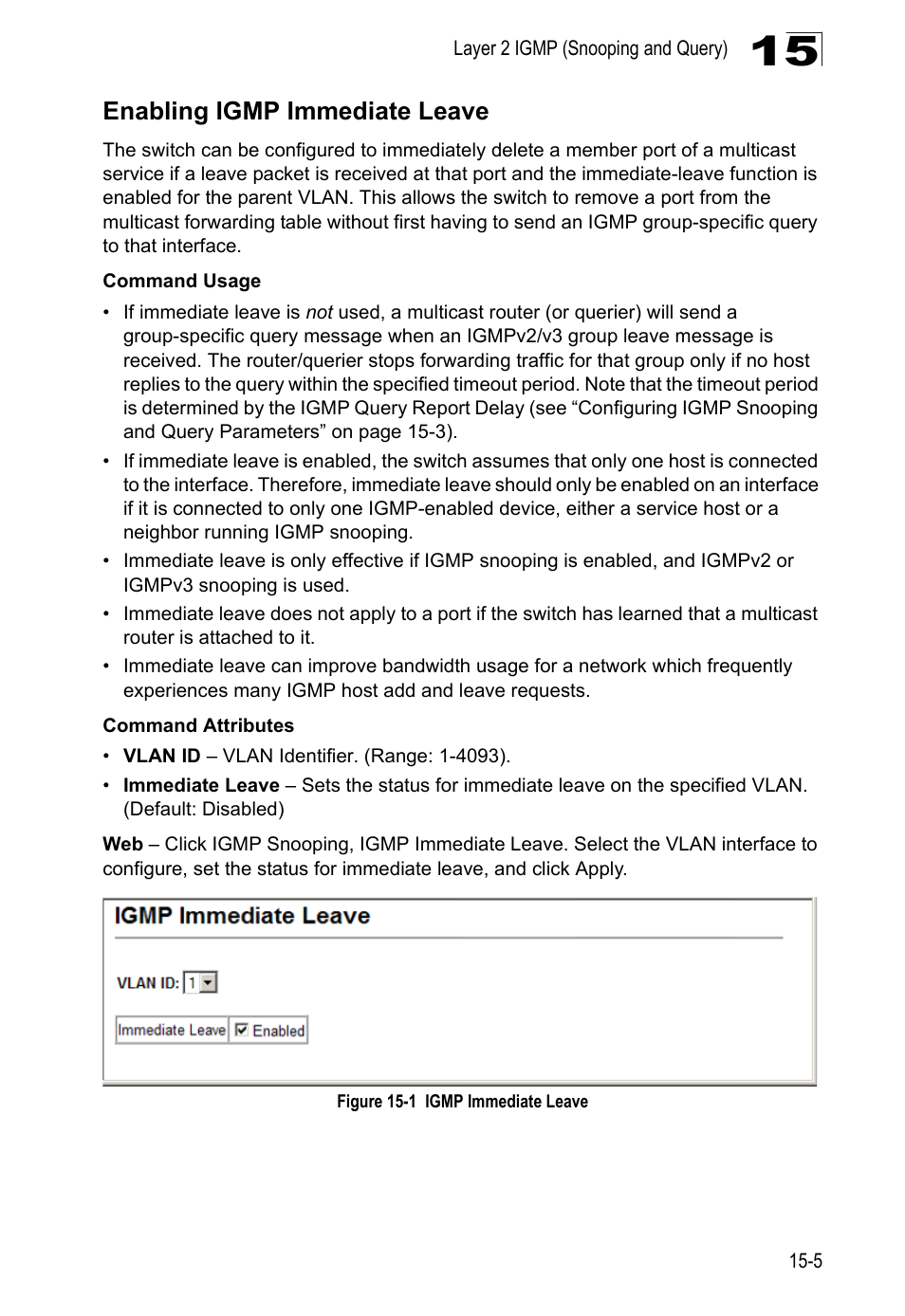 Enabling igmp immediate leave, Figure 15-1, Igmp immediate leave | LevelOne GTL-2690 User Manual | Page 286 / 789