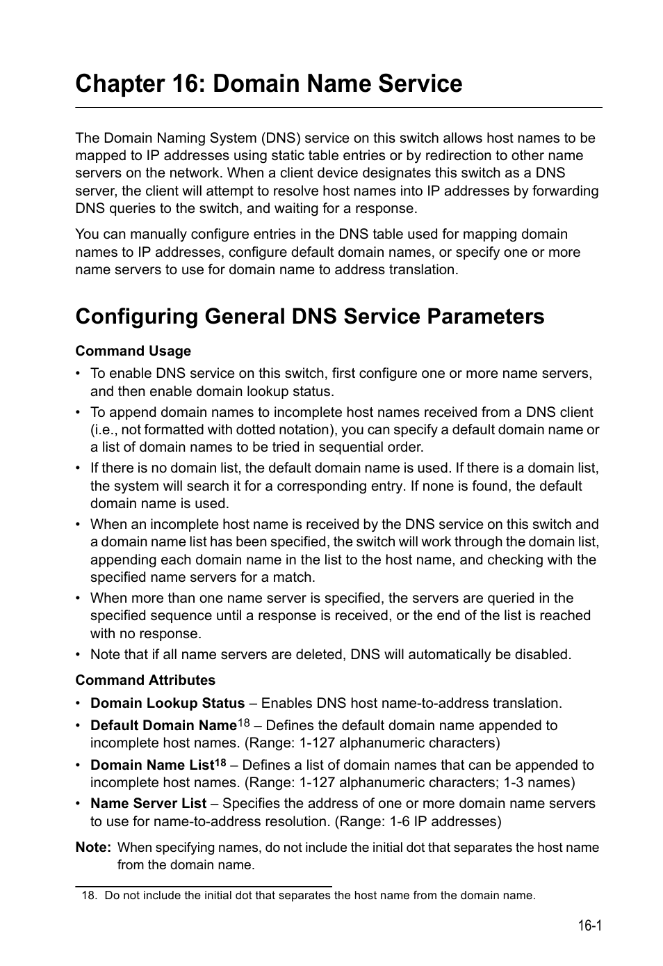 Chapter 16: domain name service, Configuring general dns service parameters, Domain name service | LevelOne GTL-2690 User Manual | Page 292 / 789