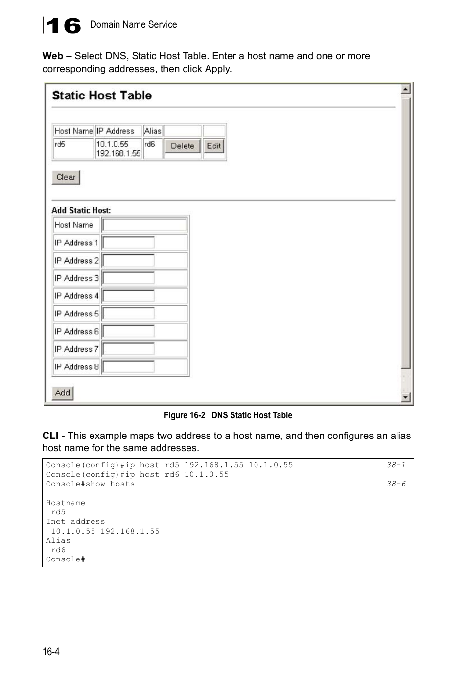Figure 16-2, Dns static host table | LevelOne GTL-2690 User Manual | Page 295 / 789