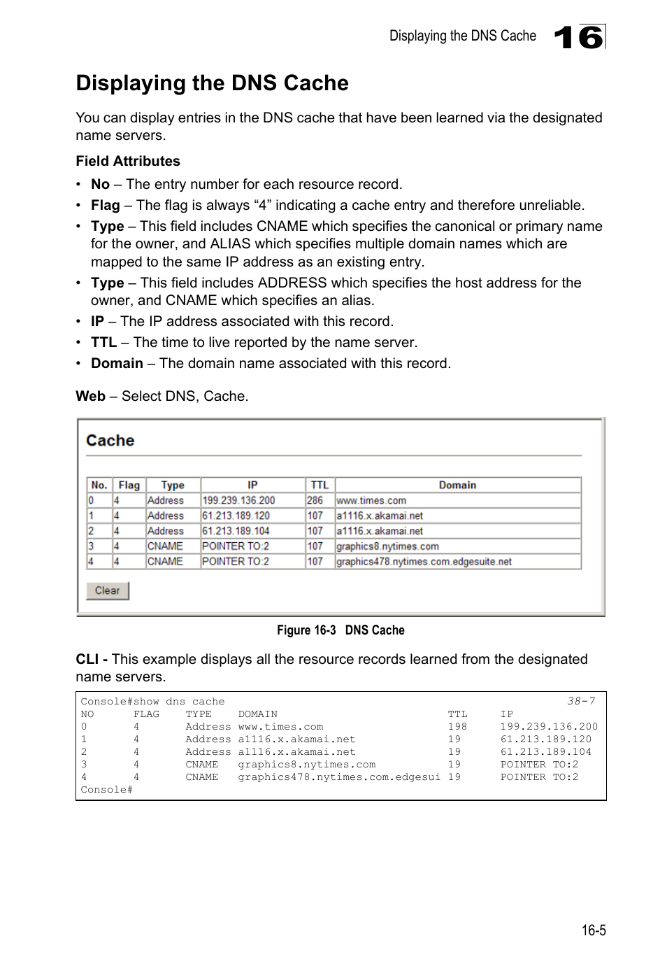 Displaying the dns cache, Figure 16-3, Dns cache | LevelOne GTL-2690 User Manual | Page 296 / 789