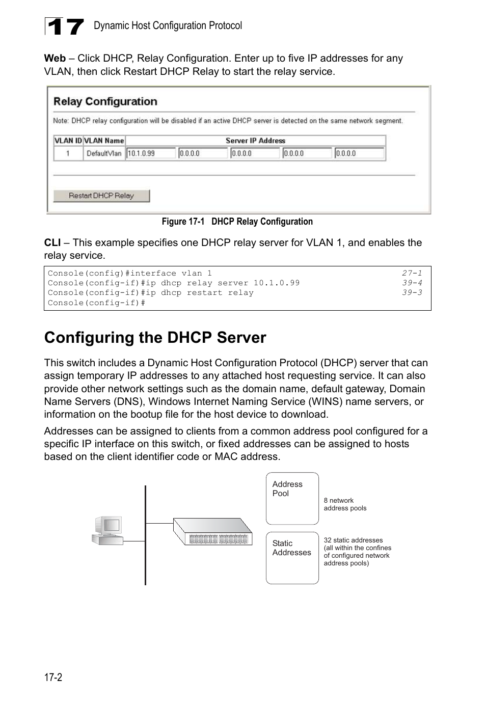 Configuring the dhcp server, Figure 17-1, Dhcp relay configuration | LevelOne GTL-2690 User Manual | Page 299 / 789