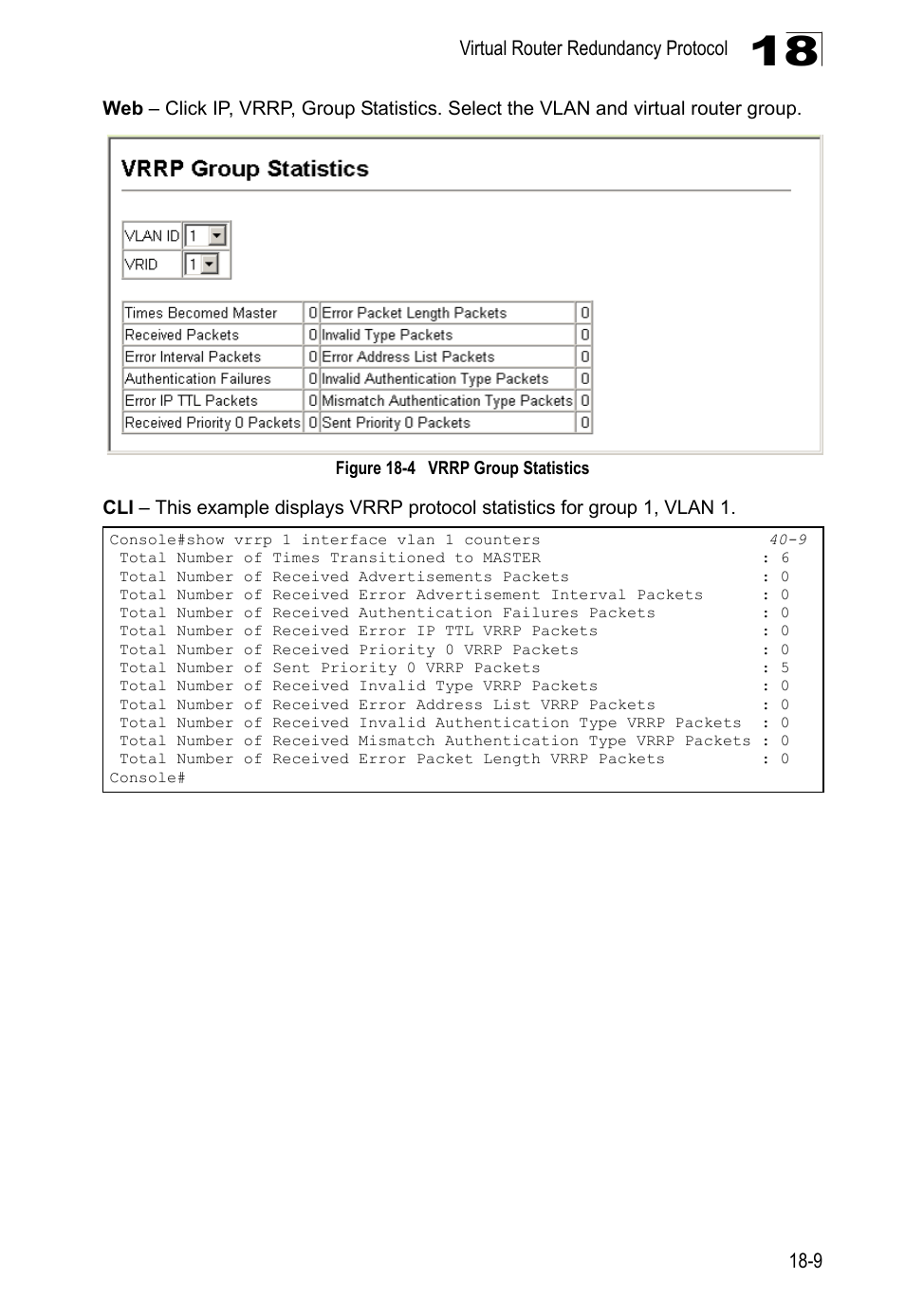 Figure 18-4, Vrrp group statistics | LevelOne GTL-2690 User Manual | Page 316 / 789