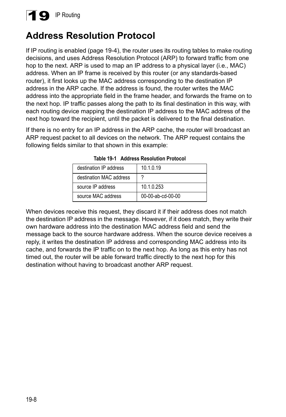Address resolution protocol, Table 19-1 | LevelOne GTL-2690 User Manual | Page 325 / 789