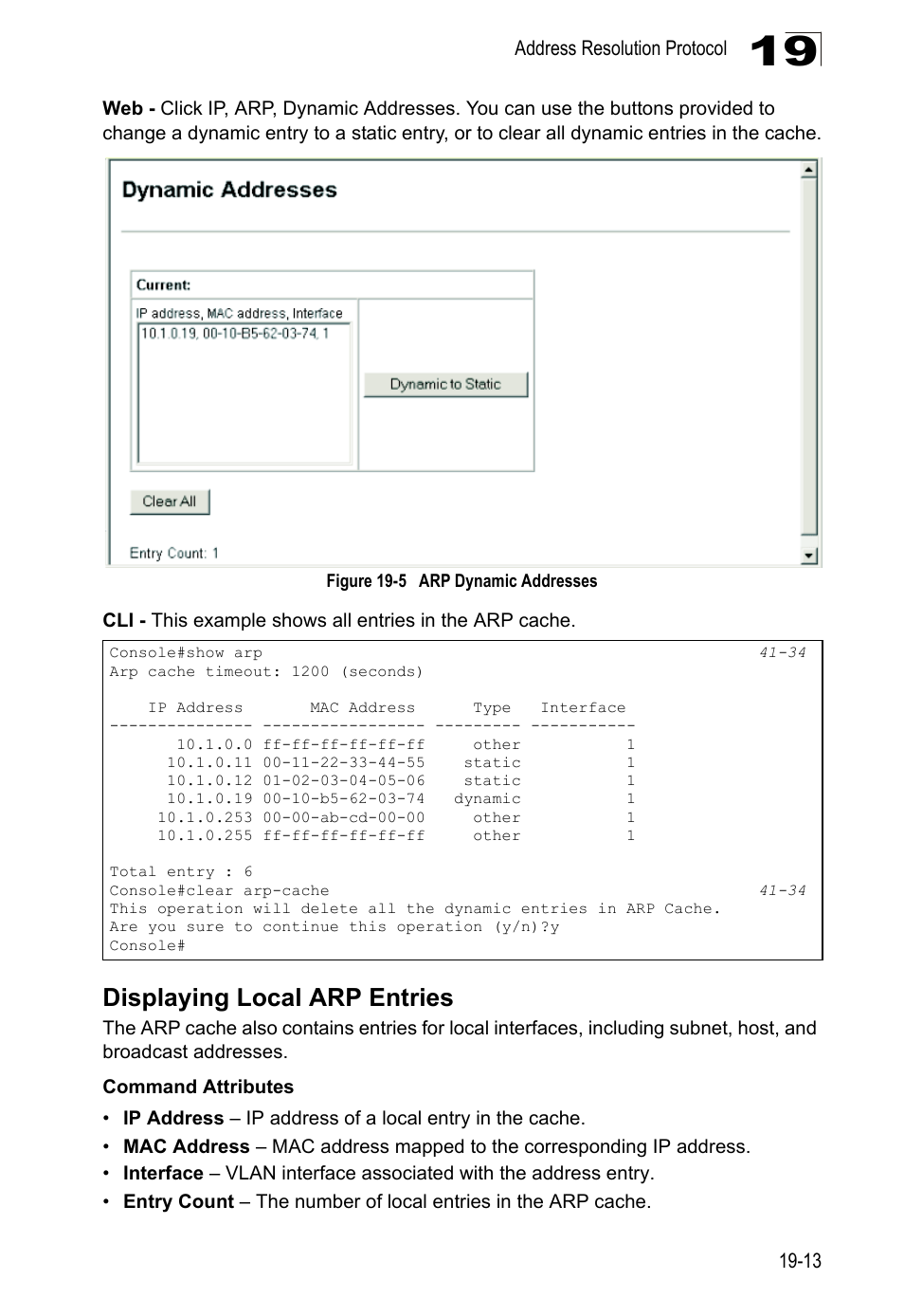 Displaying local arp entries, Figure 19-5, Arp dynamic addresses | LevelOne GTL-2690 User Manual | Page 330 / 789
