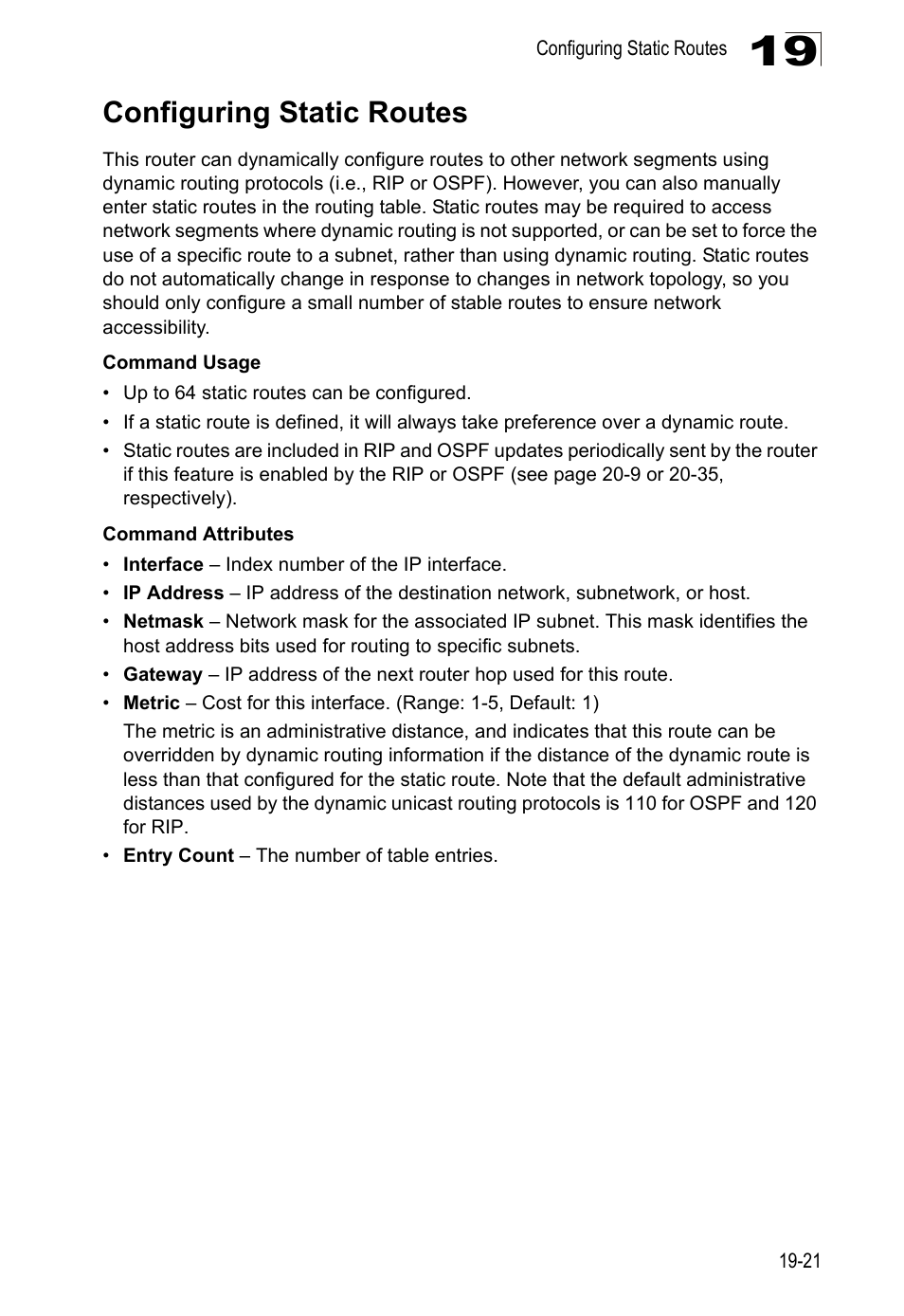 Configuring static routes, E 19-21, Age 19-21), and t | Age 19-21), 21) and dyn | LevelOne GTL-2690 User Manual | Page 338 / 789