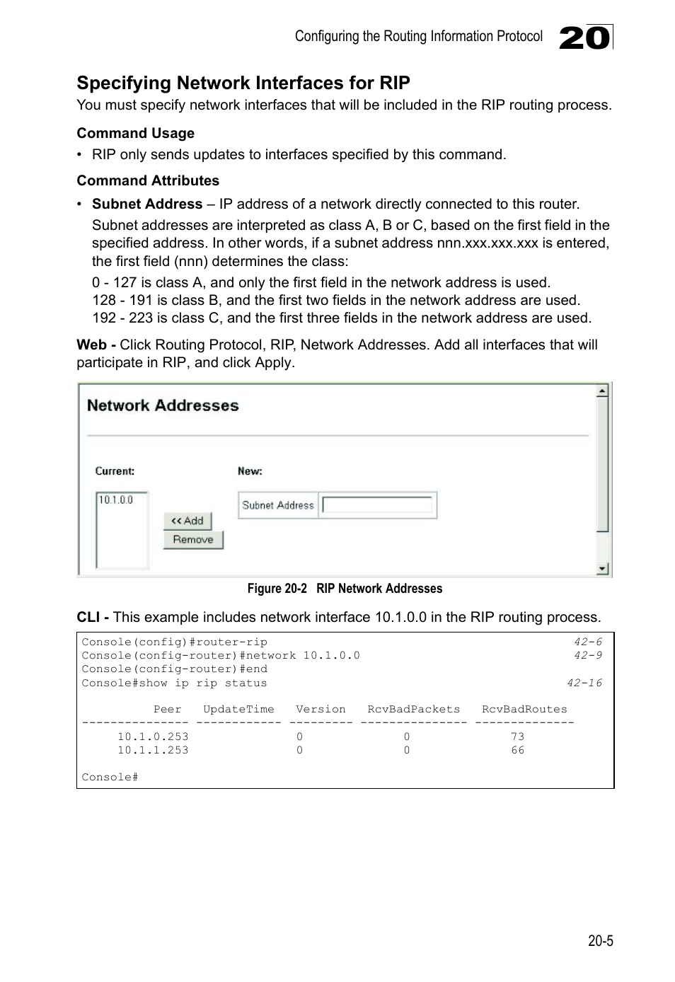 Specifying network interfaces for rip, Figure 20-2, Rip network addresses | LevelOne GTL-2690 User Manual | Page 346 / 789