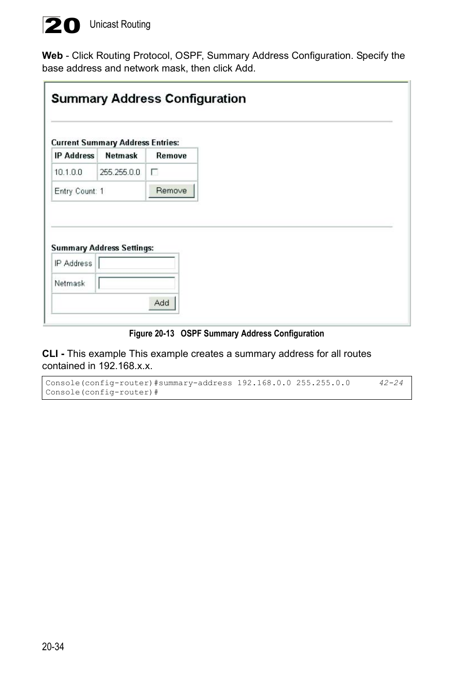 Figure 20-13 ospf summary address configuration | LevelOne GTL-2690 User Manual | Page 375 / 789