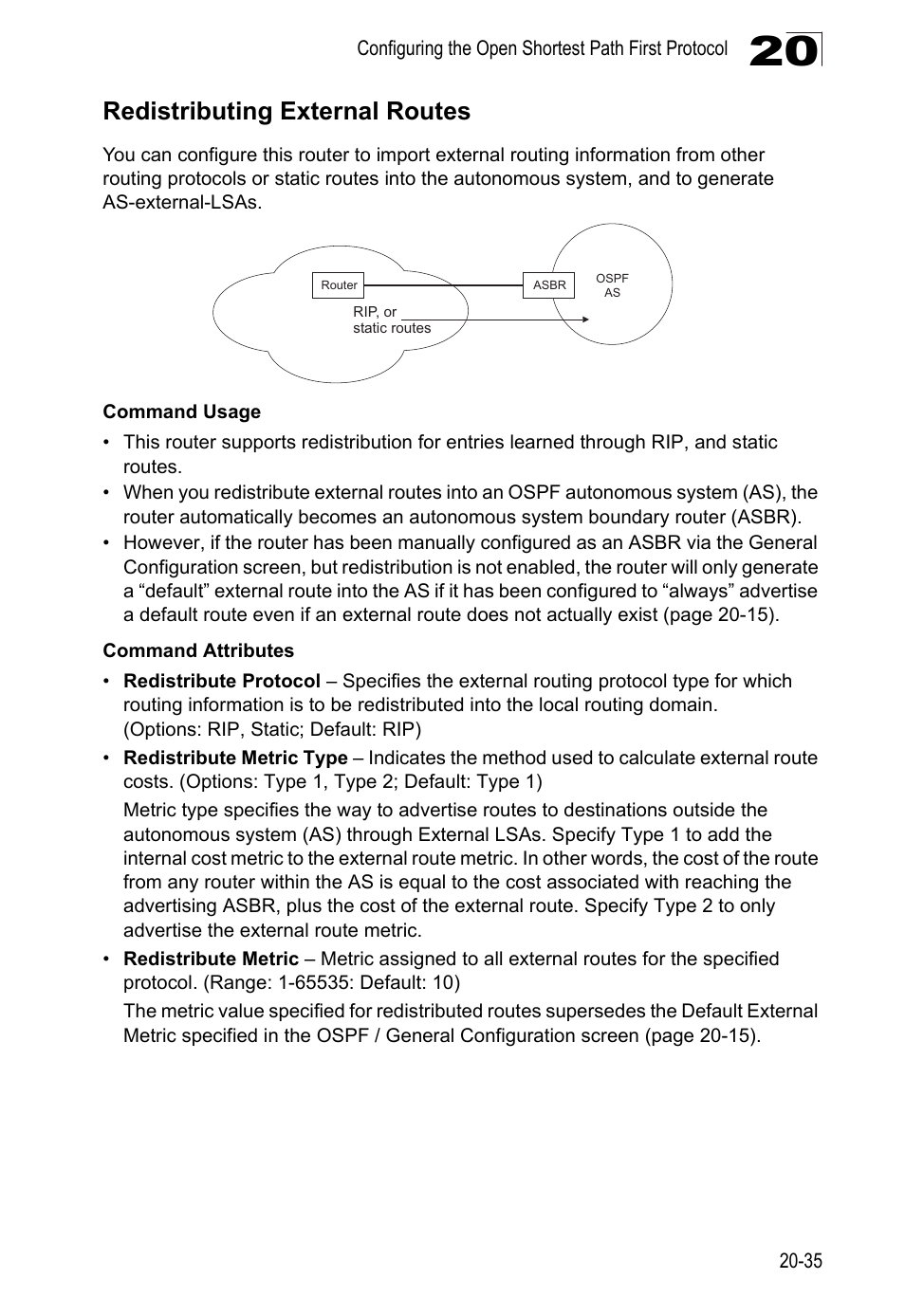 Redistributing external routes | LevelOne GTL-2690 User Manual | Page 376 / 789