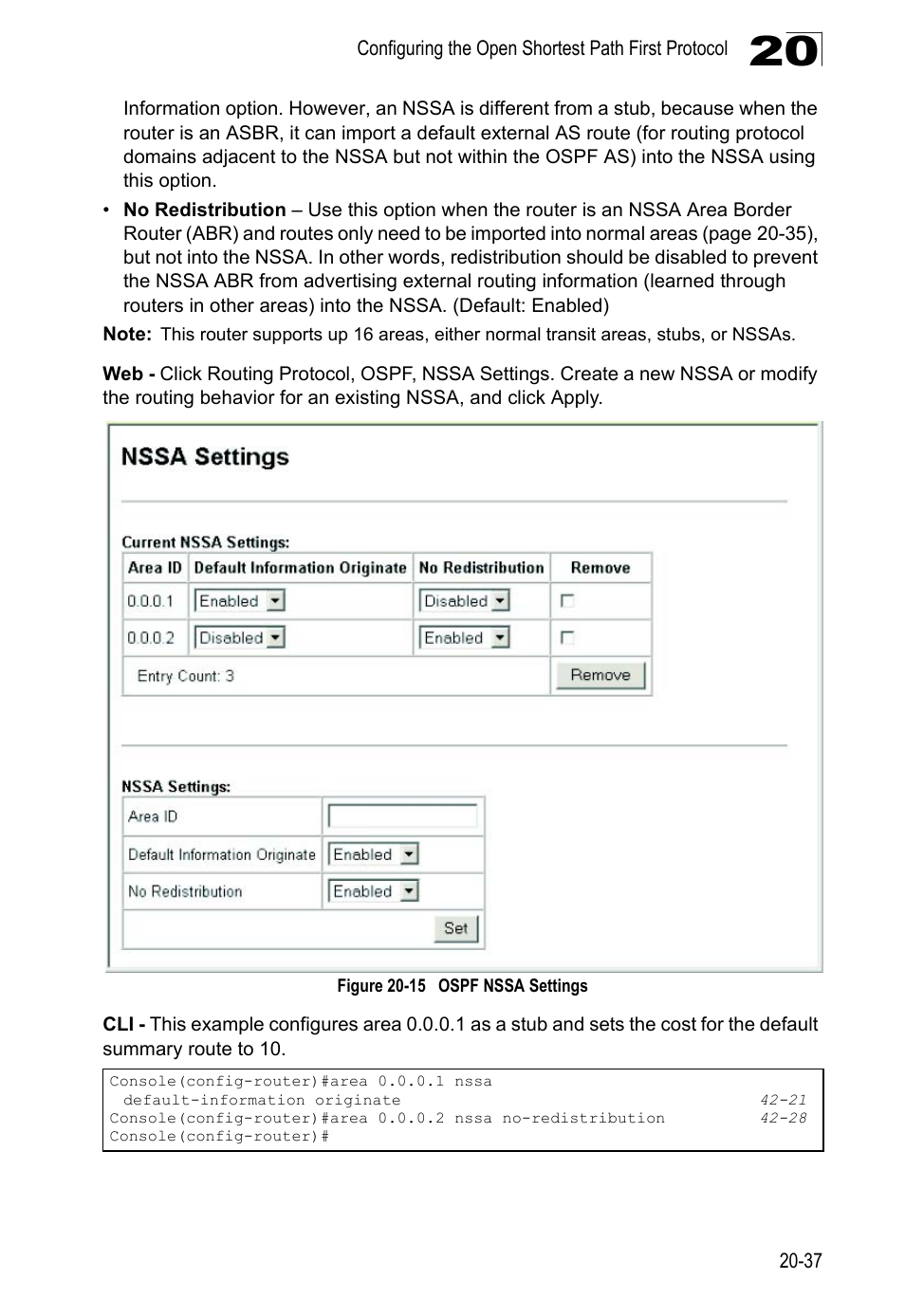 Figure 20-15 ospf nssa settings | LevelOne GTL-2690 User Manual | Page 378 / 789