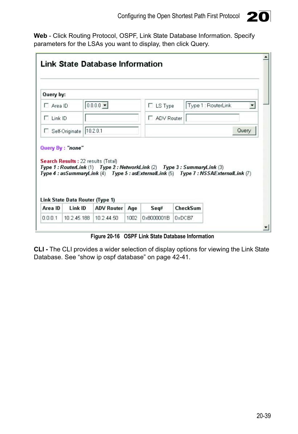 Figure 20-16 ospf link state database information | LevelOne GTL-2690 User Manual | Page 380 / 789