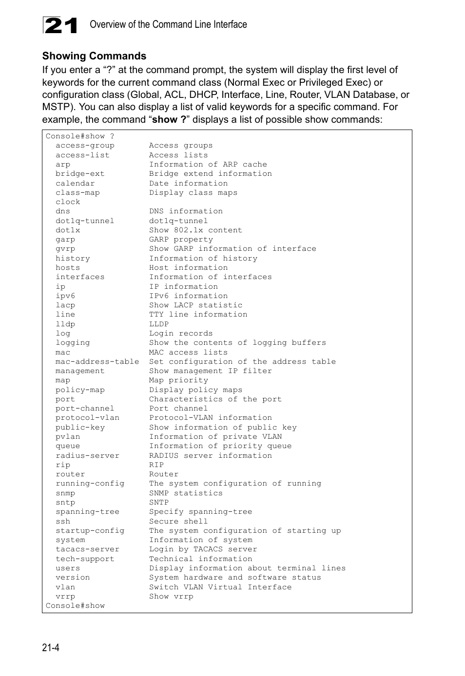 Showing commands | LevelOne GTL-2690 User Manual | Page 389 / 789