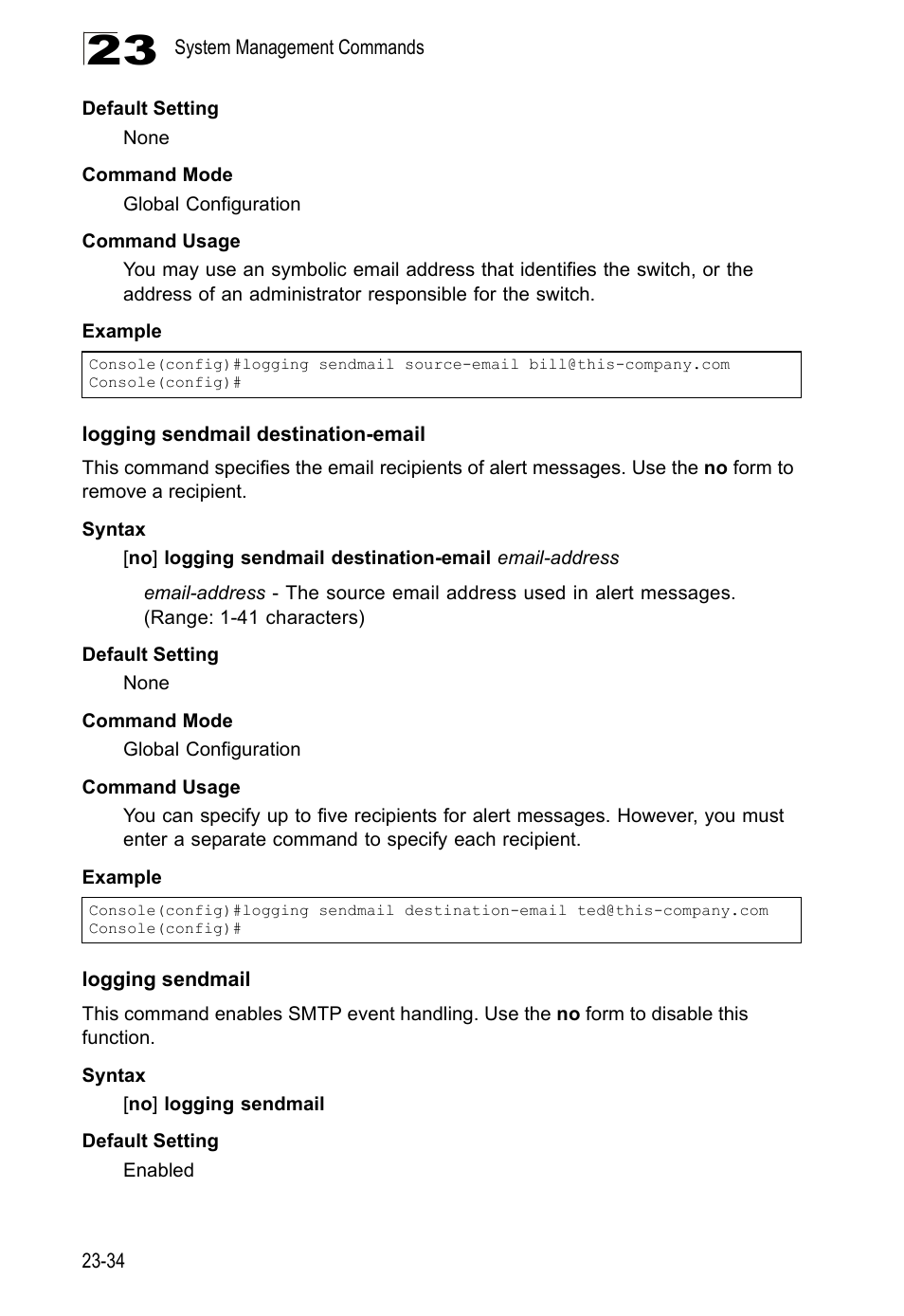 Logging sendmail destination-email, Logging sendmail | LevelOne GTL-2690 User Manual | Page 437 / 789