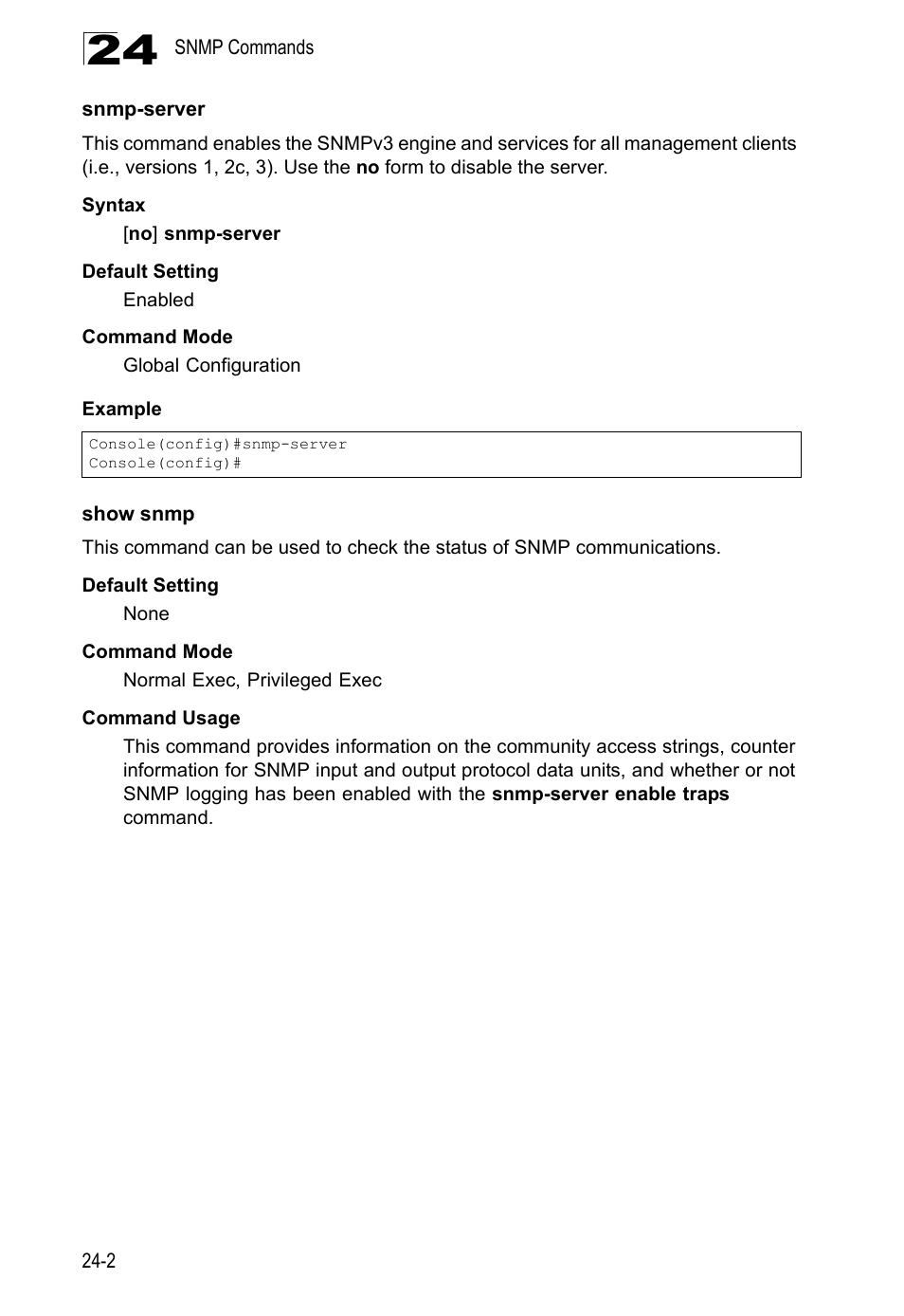Snmp-server, Show snmp, Snmp-server 24-2 show snmp | LevelOne GTL-2690 User Manual | Page 449 / 789